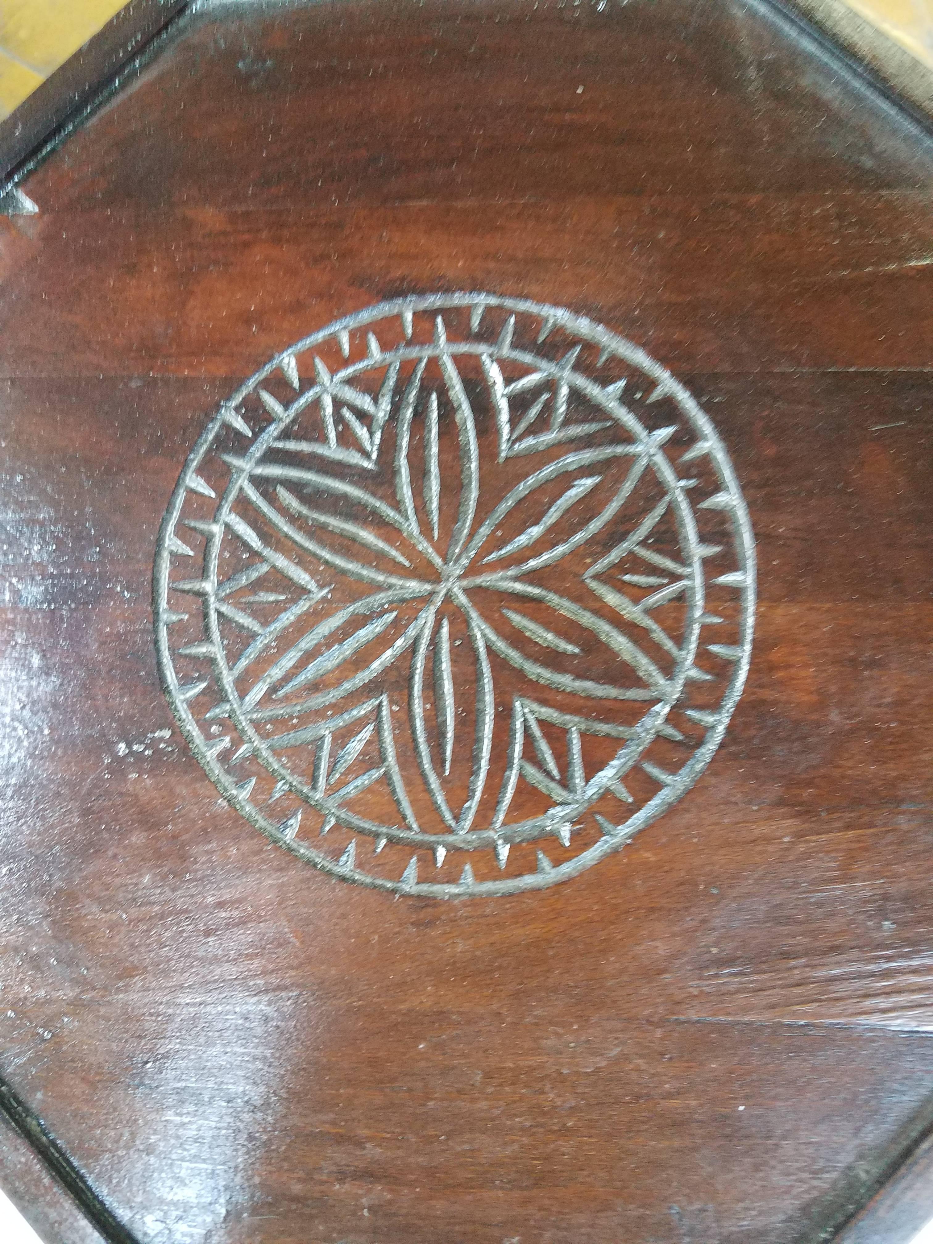 Erfoud Style Moroccan Carved Side Table, Cedar Wood In Excellent Condition For Sale In Orlando, FL