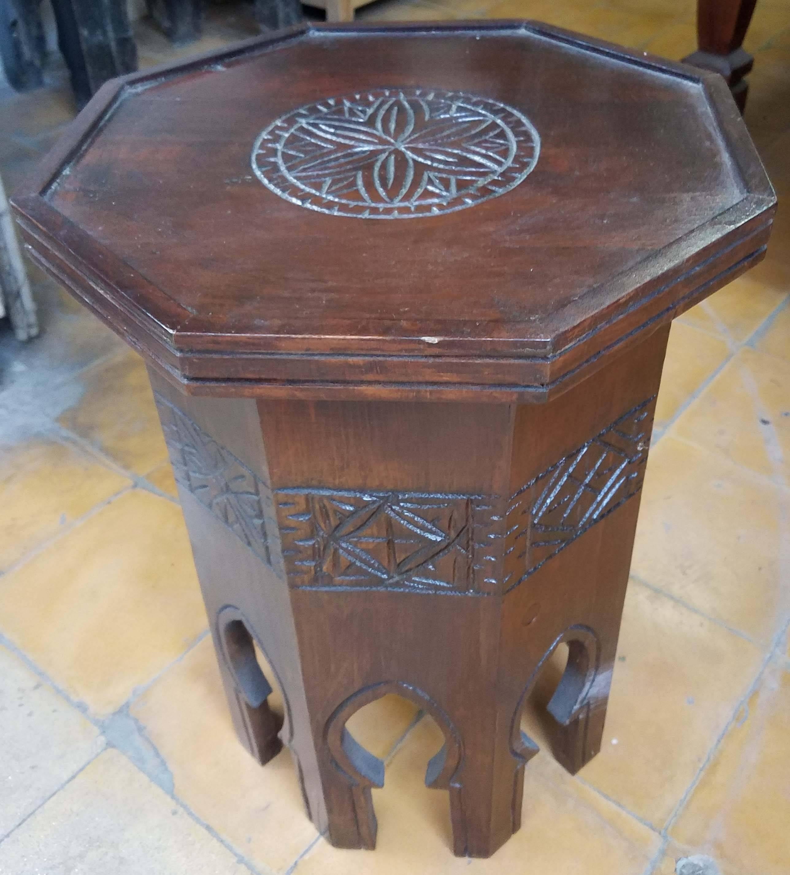 Erfoud Style Moroccan Carved Side Table, Cedar Wood For Sale 2