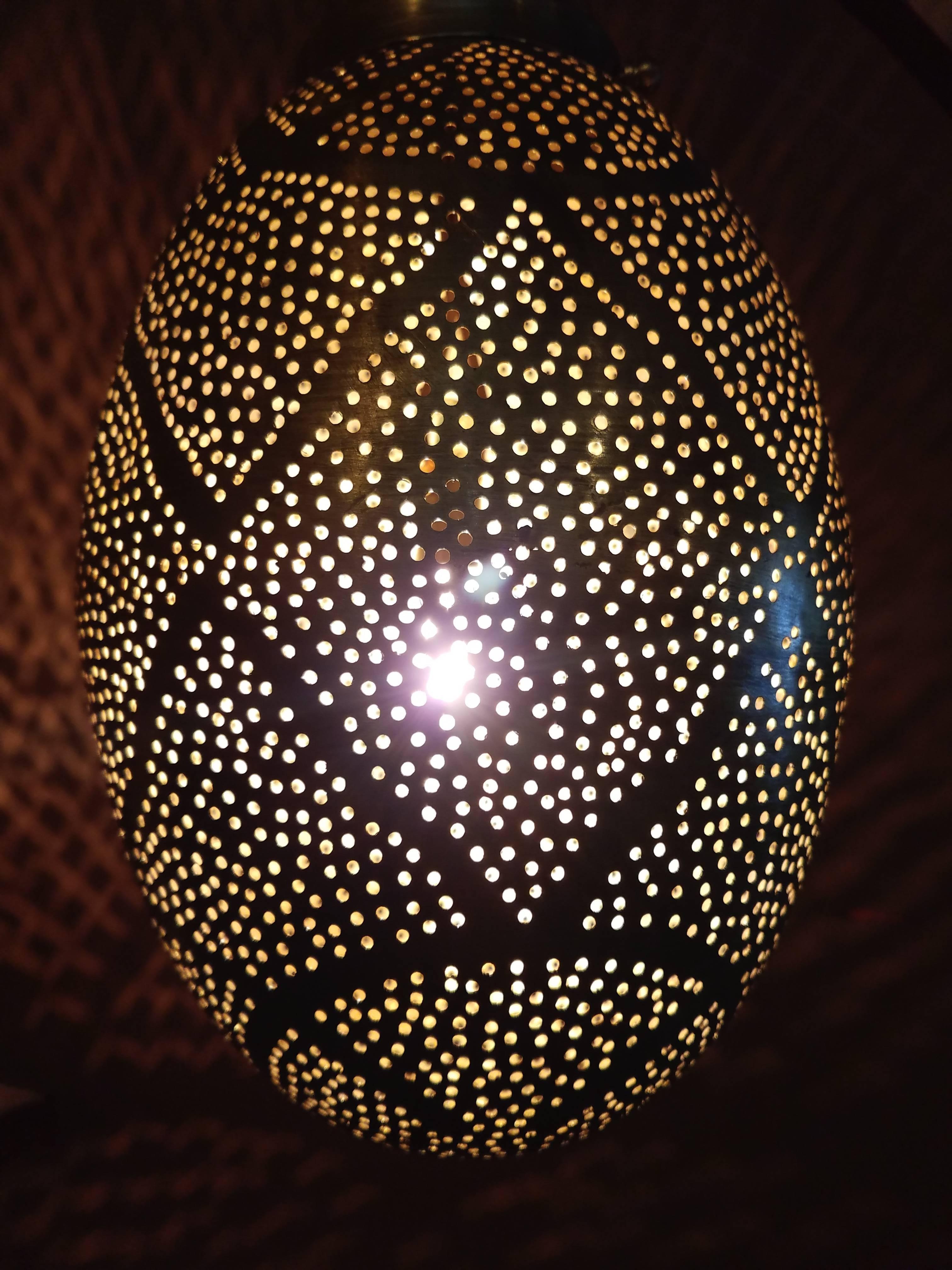 Hammered Moroccan Copper Wall / Ceiling Lamp or Lantern, Egg Shape For Sale