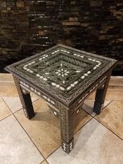 Metal / White Camel Bone Inlaid Moroccan Side Table