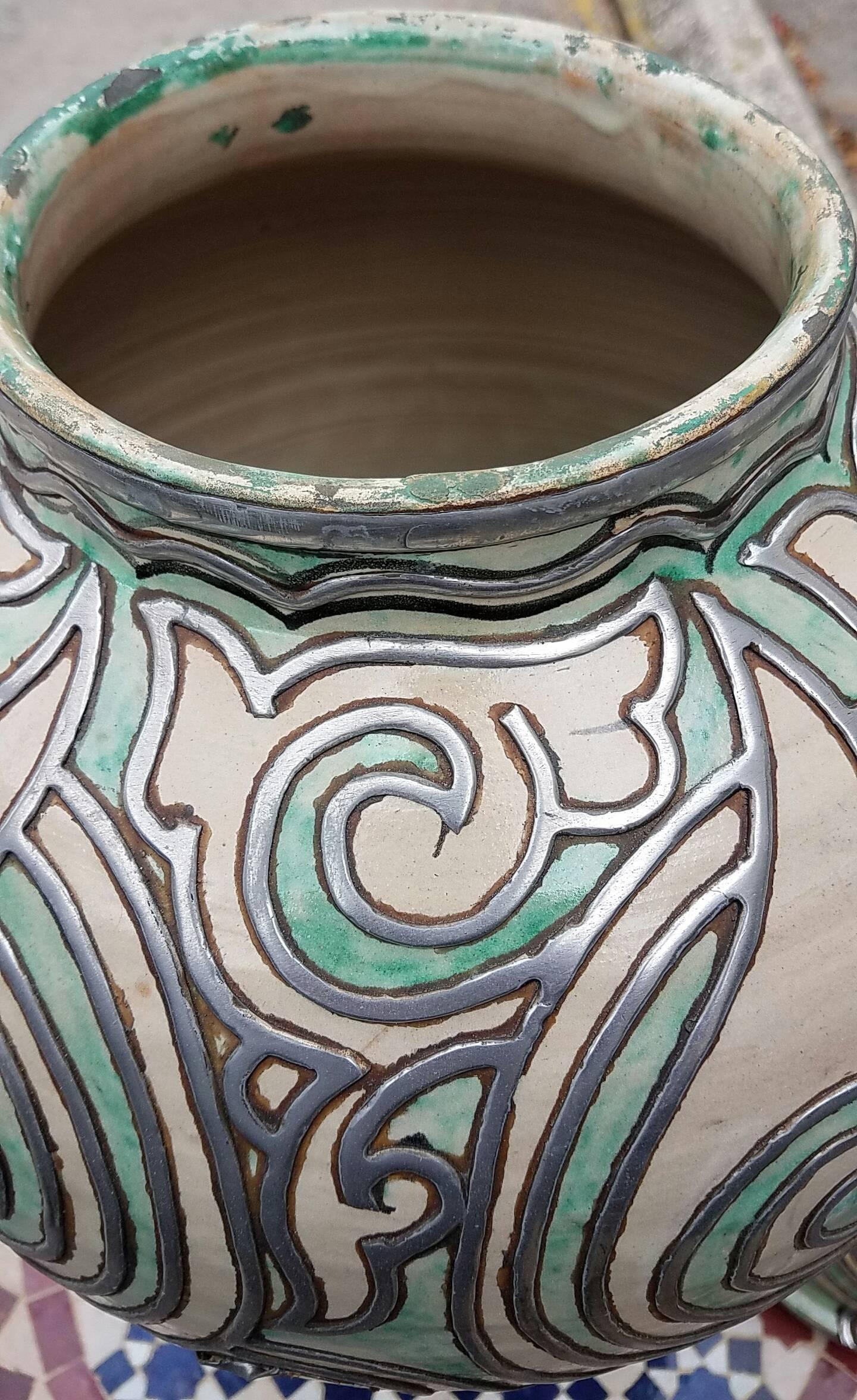 Light Turquoise Moroccan Vase In Good Condition In Orlando, FL