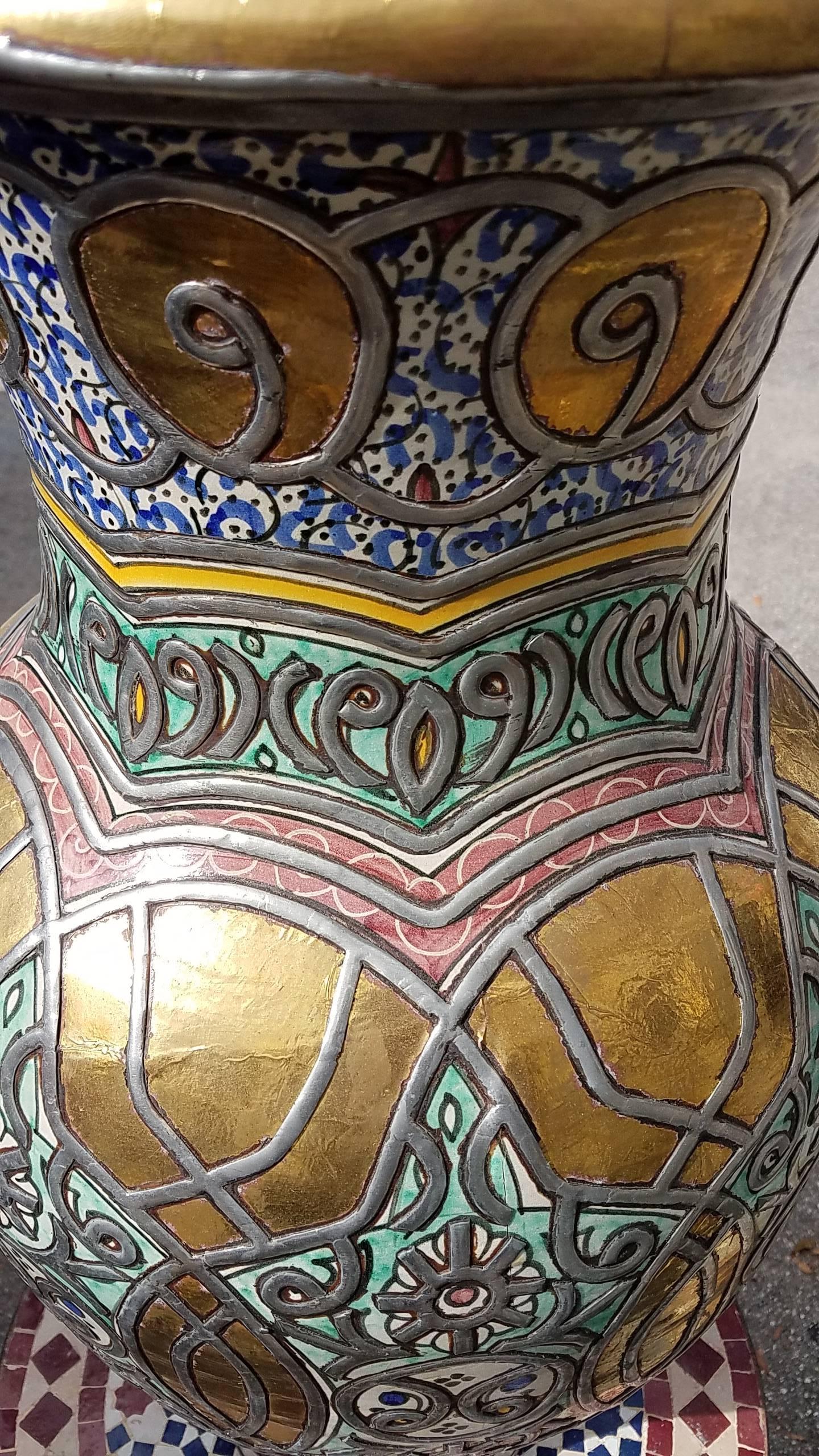 Multicolor Moroccan Vase, Pottery In Good Condition For Sale In Orlando, FL