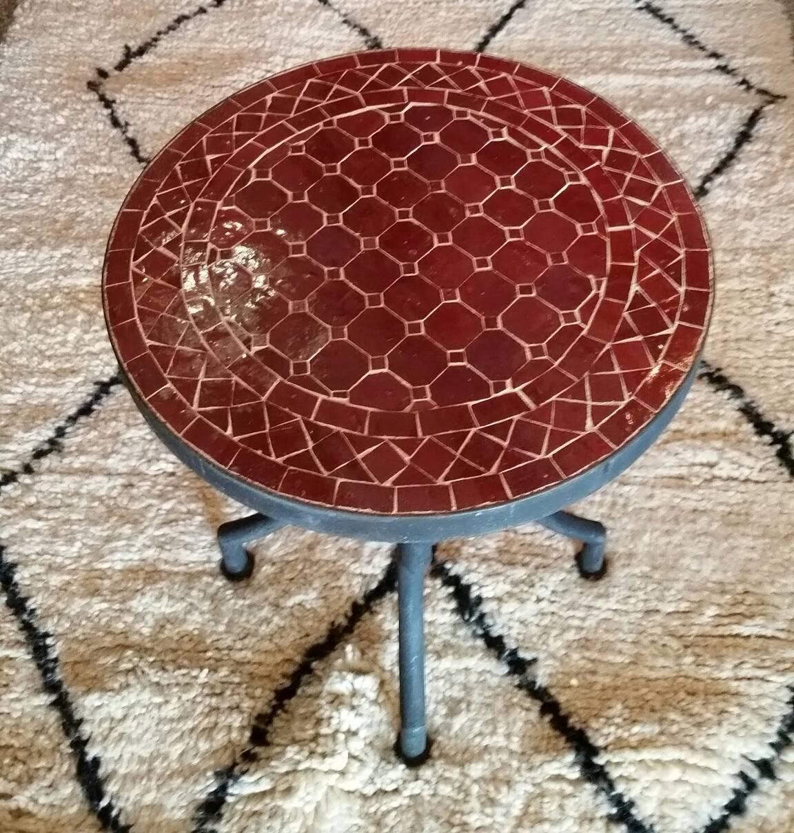 All Burgundy Mosaic Table, Wrought Iron Base In Excellent Condition In Orlando, FL