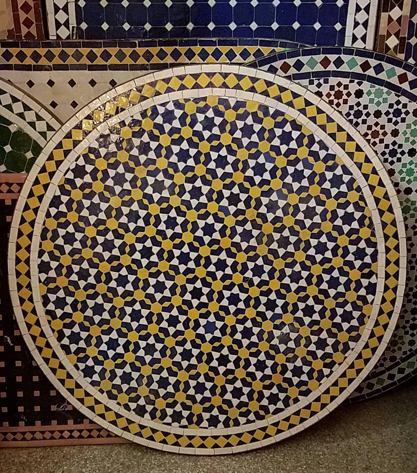 Contemporary Multicolor Mosaic Table, Wrought Iron Base