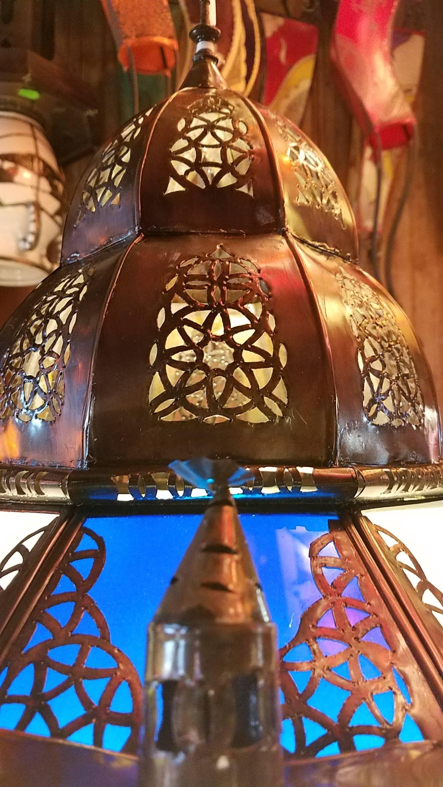 Metalwork Moroccan Glass Lantern 'the Beast' For Sale
