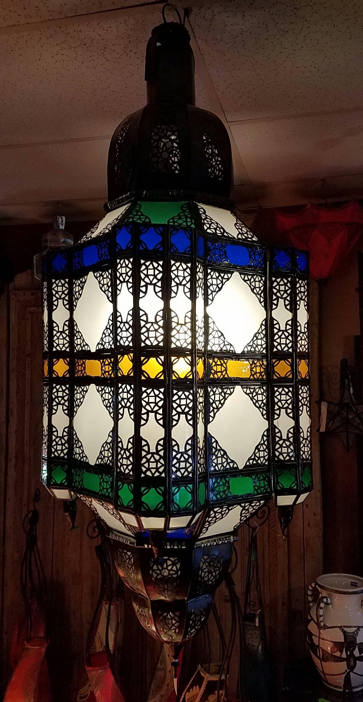 Metal Moroccan Glass Lantern 'the Beast' For Sale