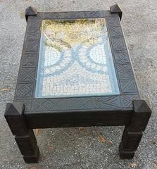Moroccan Cedar Wood Coffee Table, Marble-Top