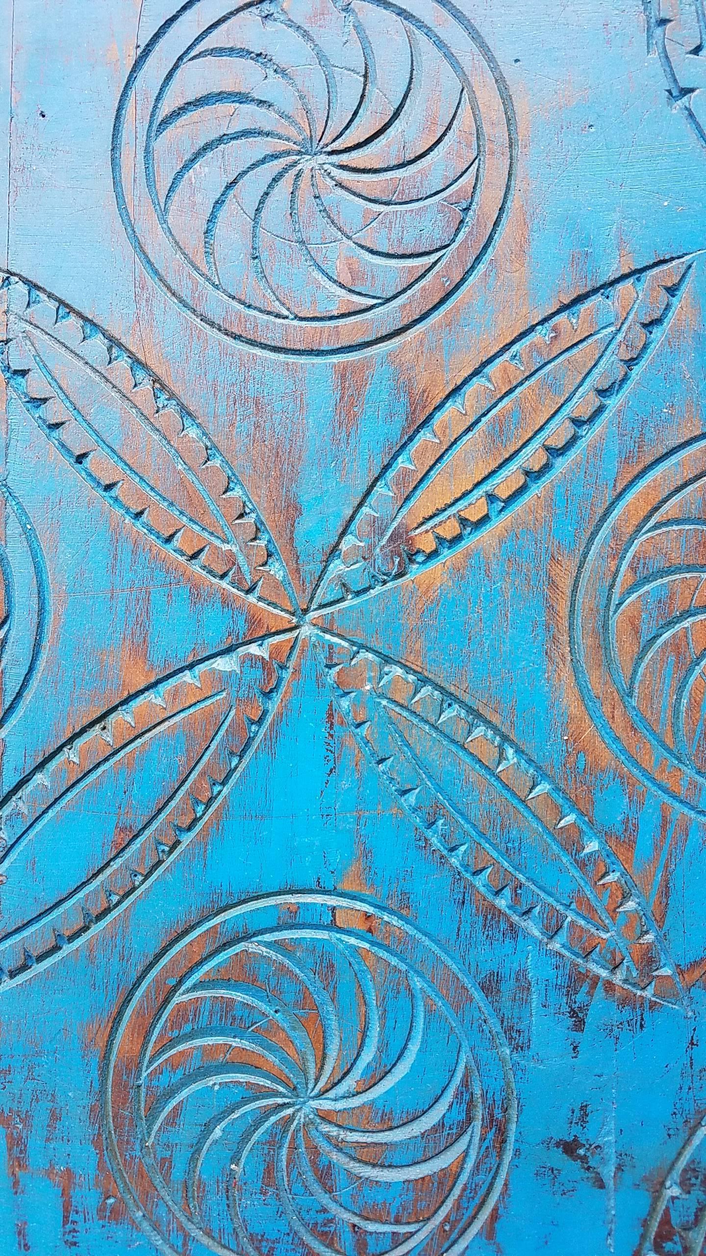 Moroccan Aged Cedar Wood Side Table, Dark Turquoise In Good Condition For Sale In Orlando, FL
