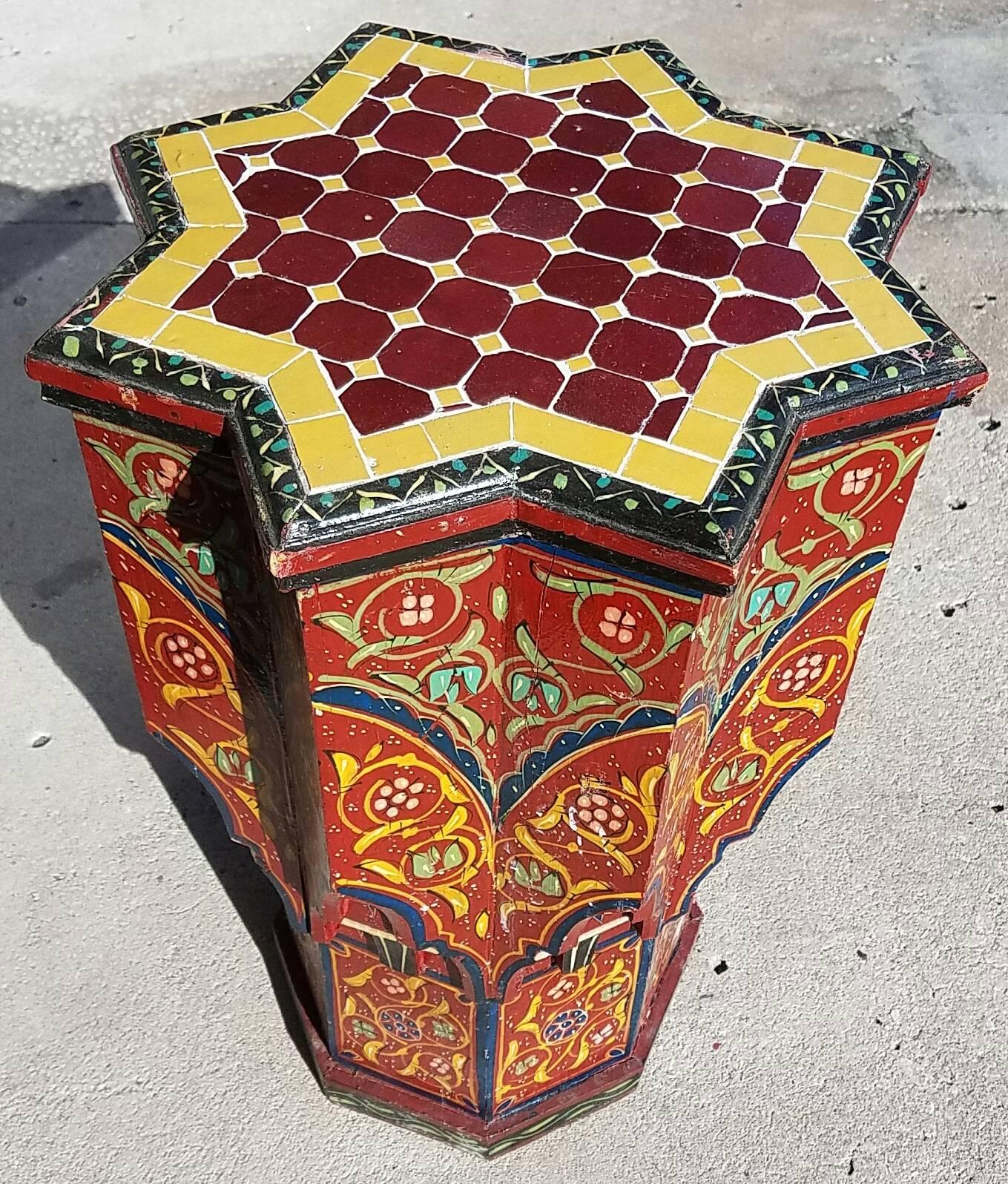 Wood Maura All Painted Moroccan Side Table, Mosaic Top