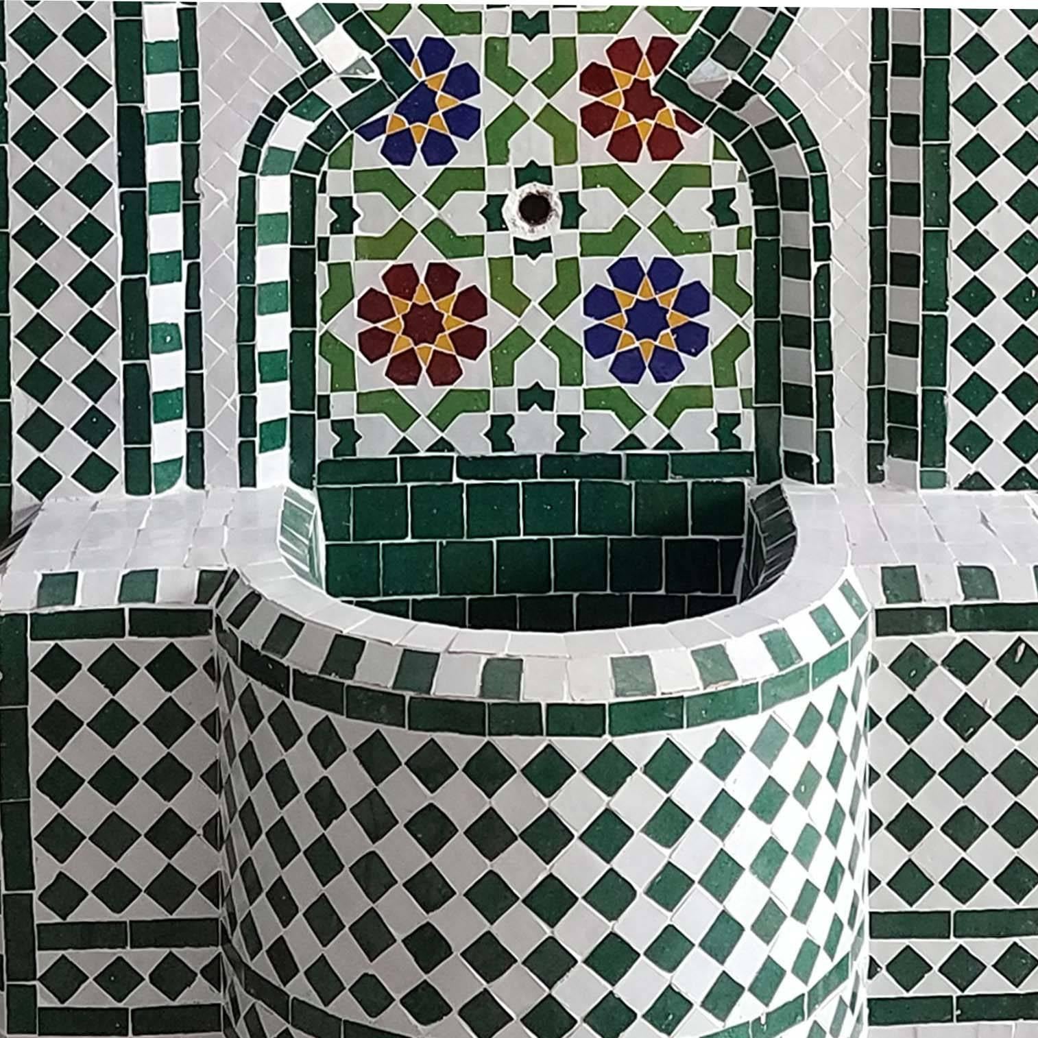 Moorish Riad Multicolor Moroccan Fountain All Glazed Mosaic For Sale