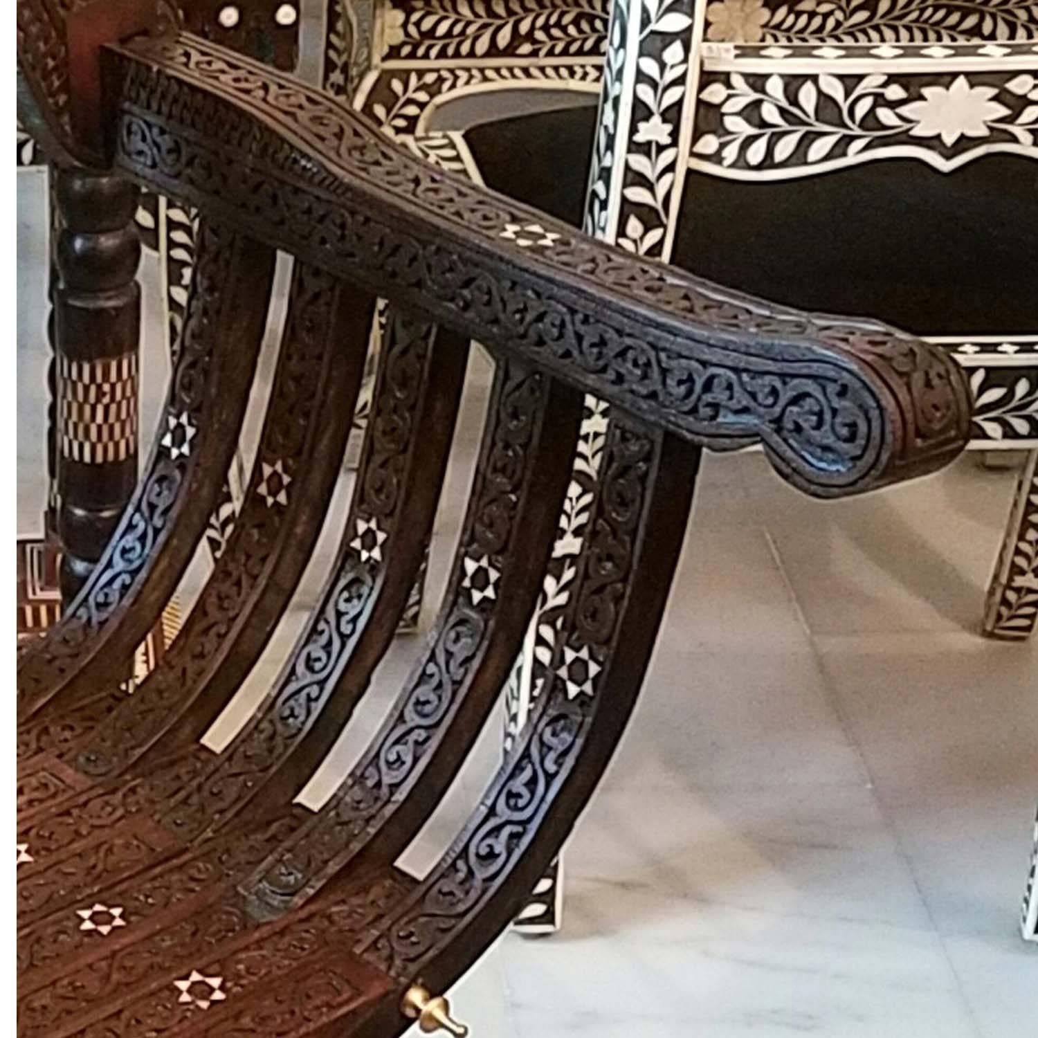 Moroccan Mother-of-pearl Syrian Style Chairs Walnut Wood For Sale