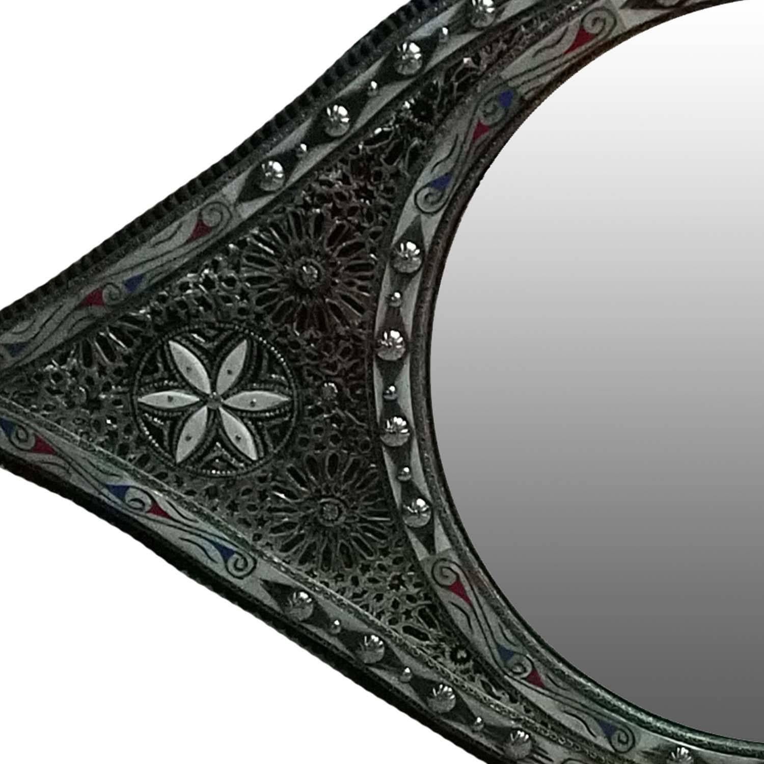 For the 1st time in our collection. One of the best and most exquisite mirrors we’ve ever carried. Framed with white camel bone, silver stained metal, and resin patches. All on a very sturdy cedar wood frame. Very chic looking, elegant, and of