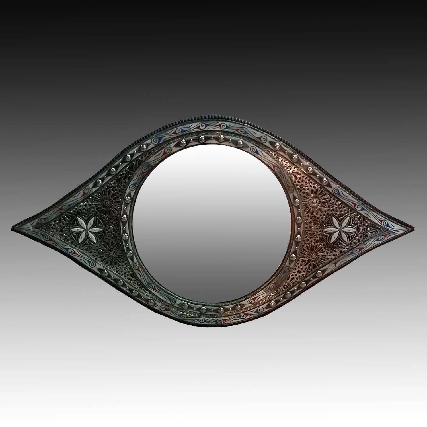 Large Eye Shape Moroccan Mirror, Resin and Camel Bone Inlaid In Excellent Condition In Orlando, FL