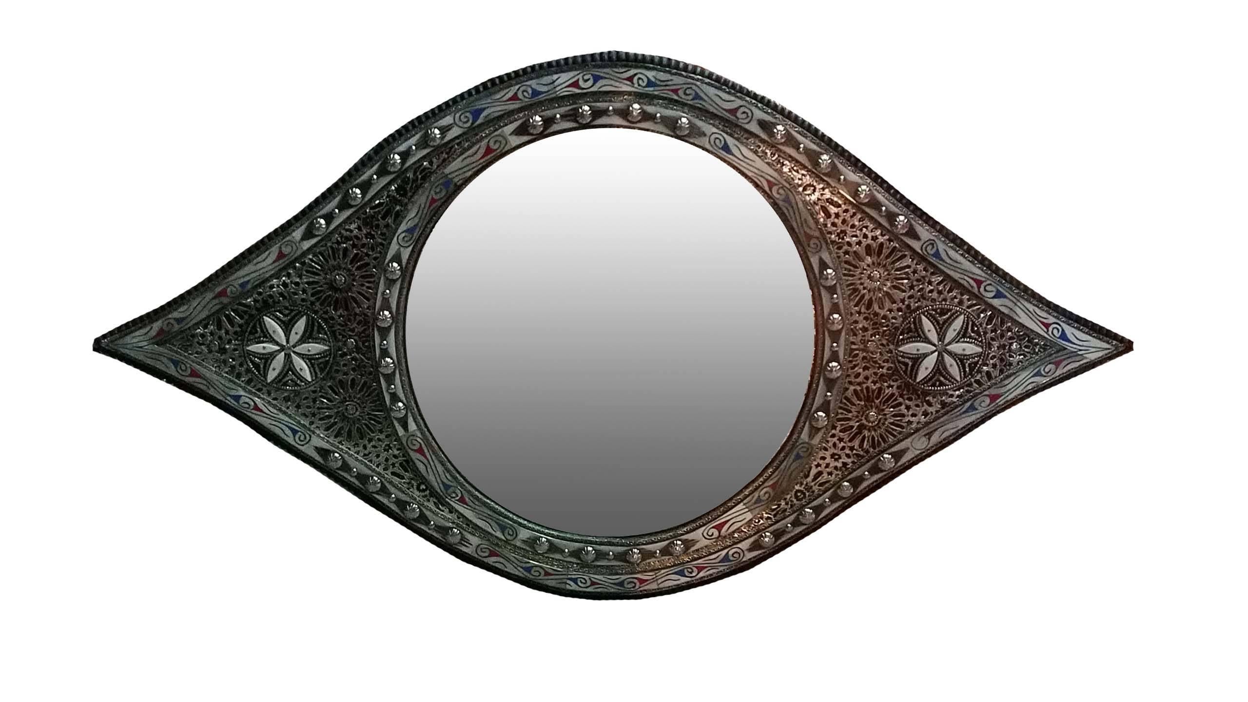 Contemporary Large Eye Shape Moroccan Mirror, Resin and Camel Bone Inlaid