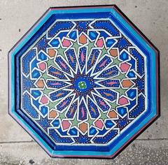 Blue Octagonal Hand-Painted Table, Marrakech