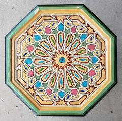 Beige Octagonal Hand-Painted Table, Marrakech