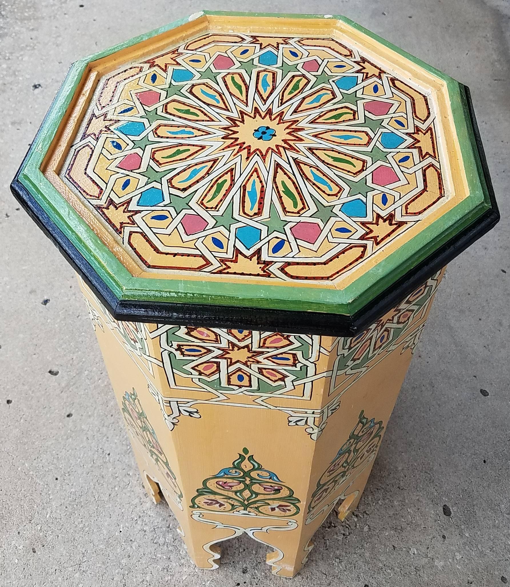 Beige Octagonal Hand-Painted Table, Marrakech For Sale 1