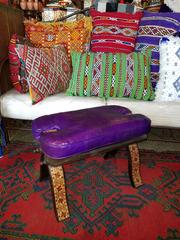 Handmade Moroccan Camel Saddle Bright Purple Leather Cushion