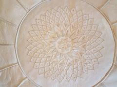 Oversize Moroccan Leather Pouf, Snow White