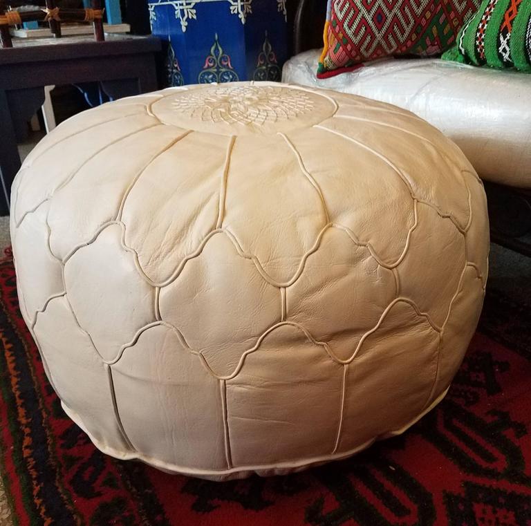 Oversize Moroccan Leather Pouf, Snow White For Sale at 1stdibs