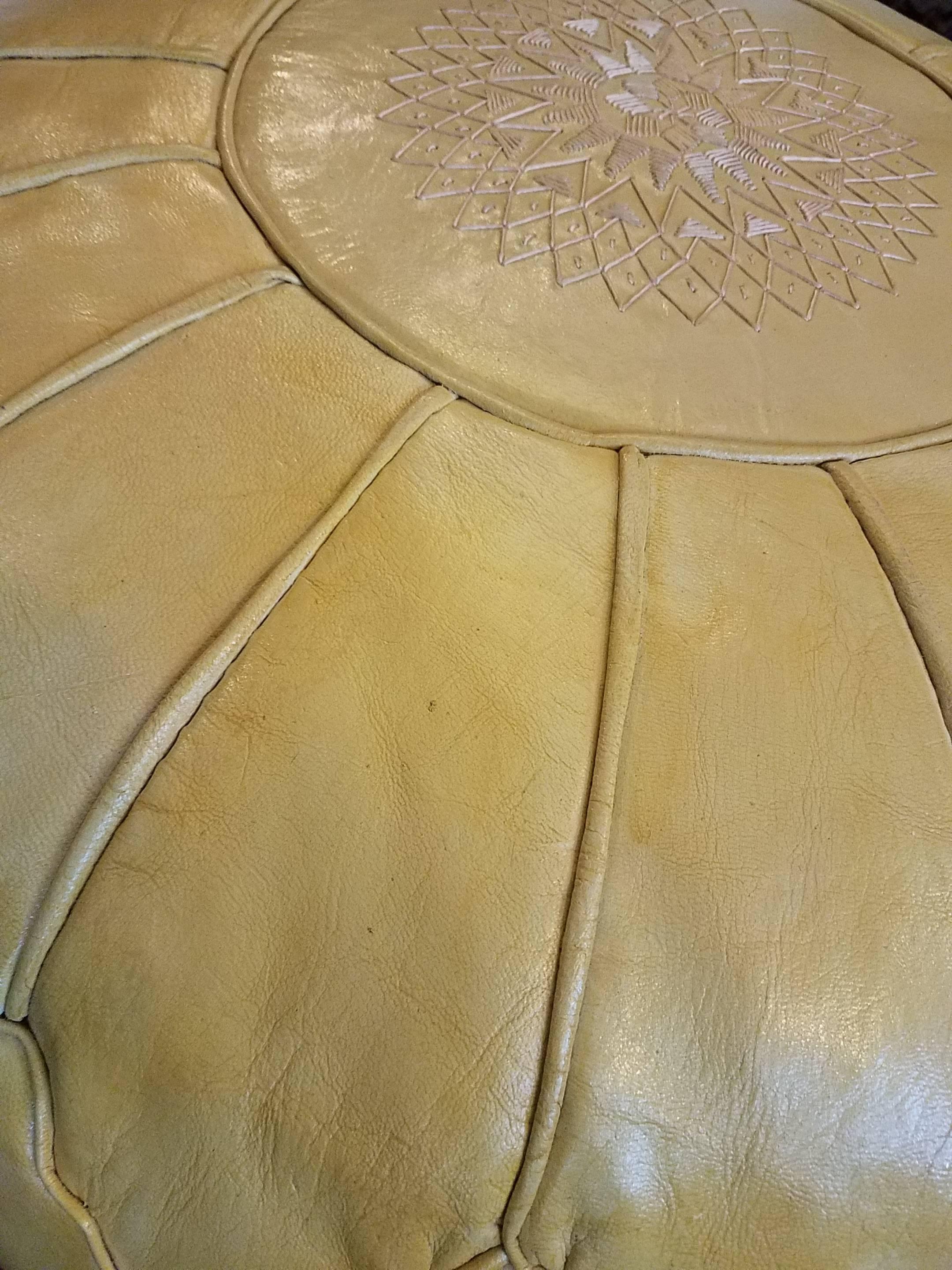 Contemporary Oversize Moroccan Leather Pouf in Saffron Yellow For Sale