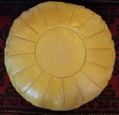 Oversize Moroccan Leather Pouf in Saffron Yellow