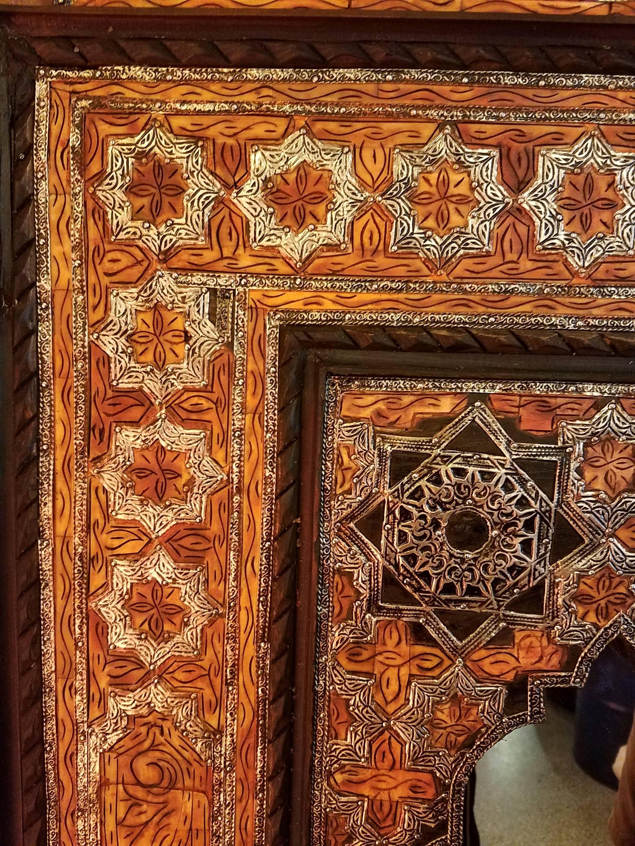Contemporary Moroccan Mirror, Framed with Orange Dye Camel Bone For Sale