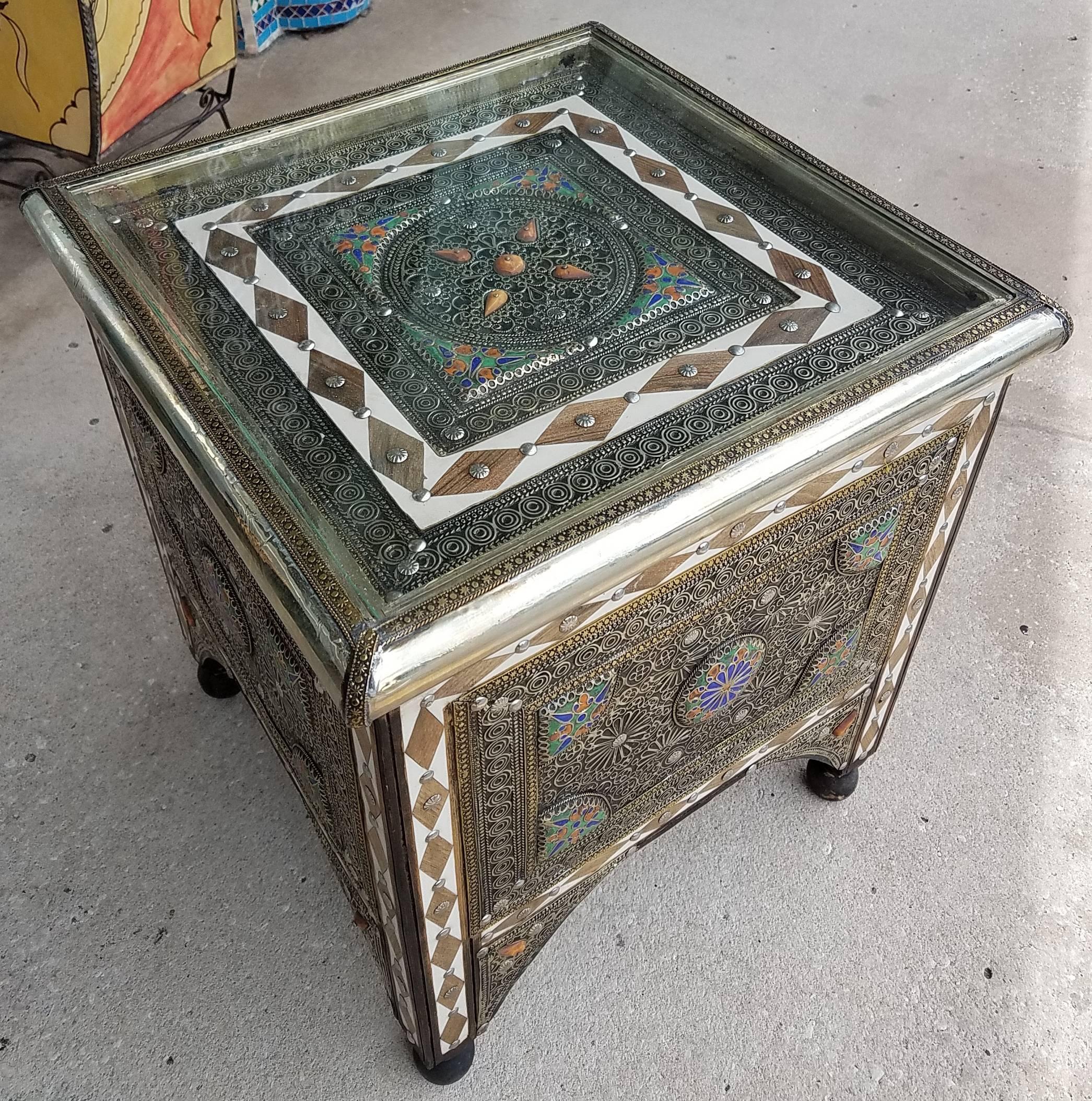 Contemporary Ganza Metal Inlaid Moroccan Table, Marrakech For Sale