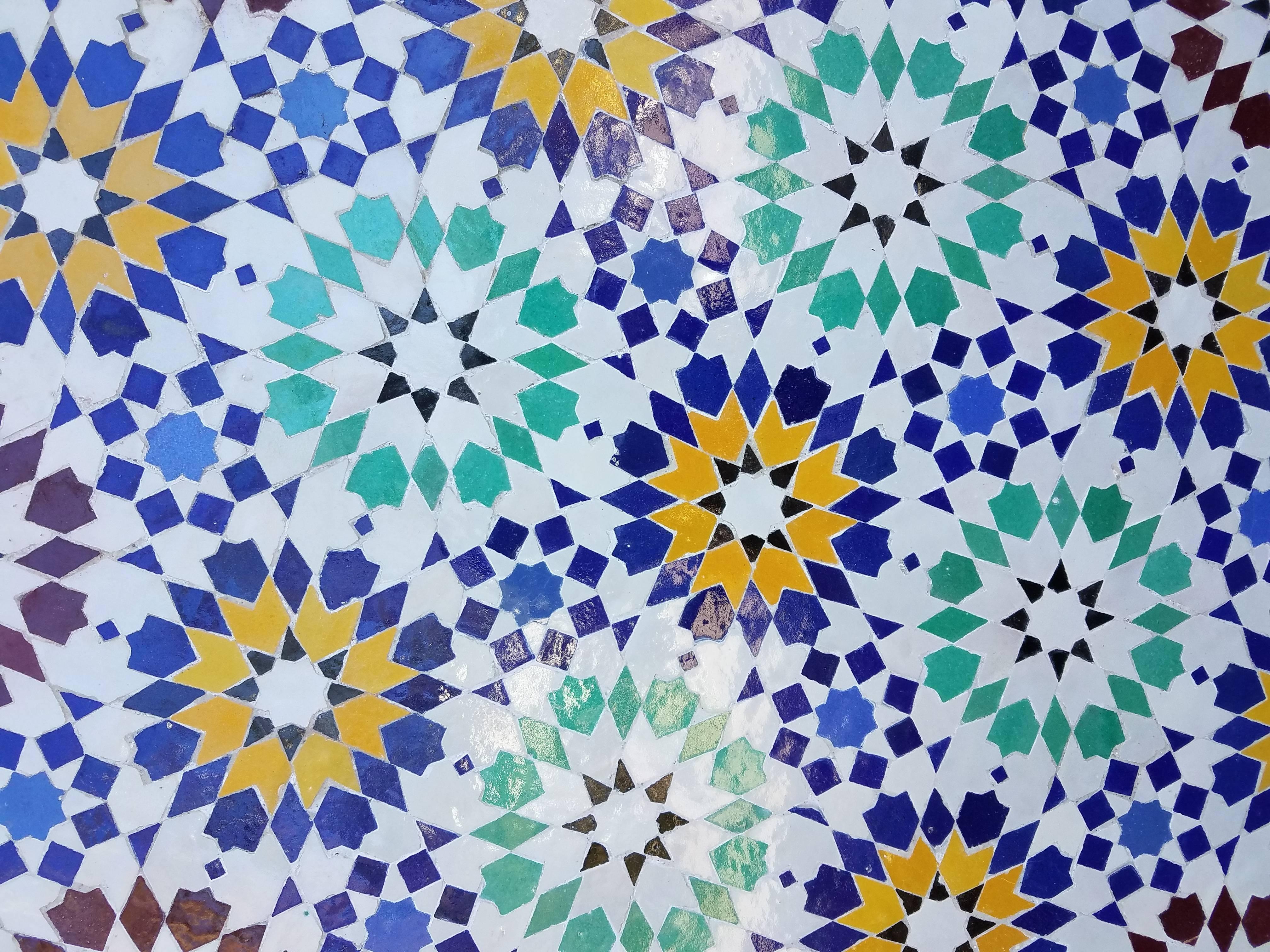 Multi-color custom-made Moroccan mosaic table measuring 32