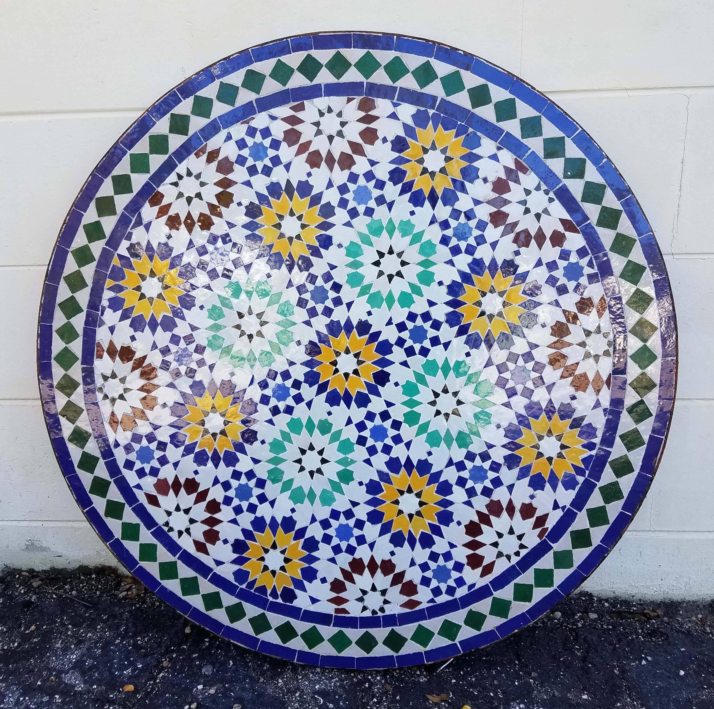 Contemporary Moroccan Mosaic Table, Multi-Color Beldia For Sale