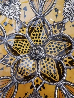 Decorative Metal Inlaid Moroccan Hand-Painted Plate, Saffron Yellow