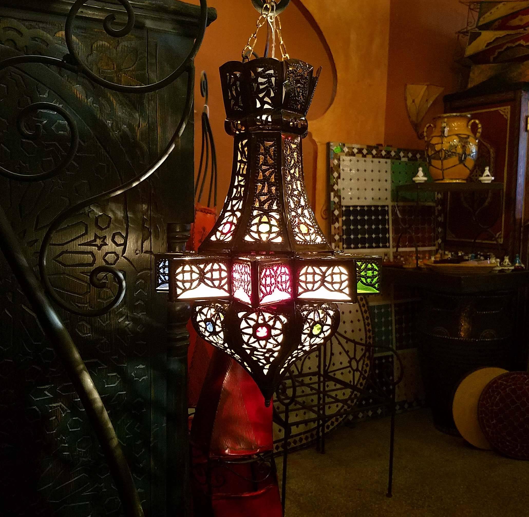 Contemporary Moroccan Small Pierced Metal Lantern, Star Design For Sale