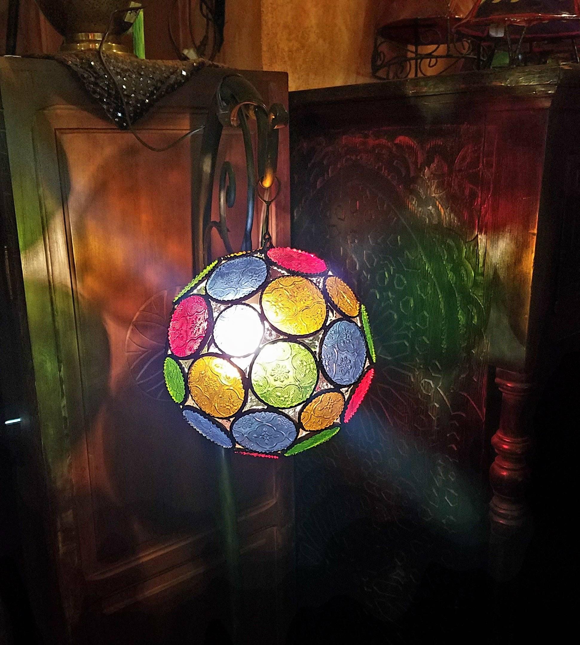Moroccan All Glass Lantern, Ball Style In Excellent Condition For Sale In Orlando, FL