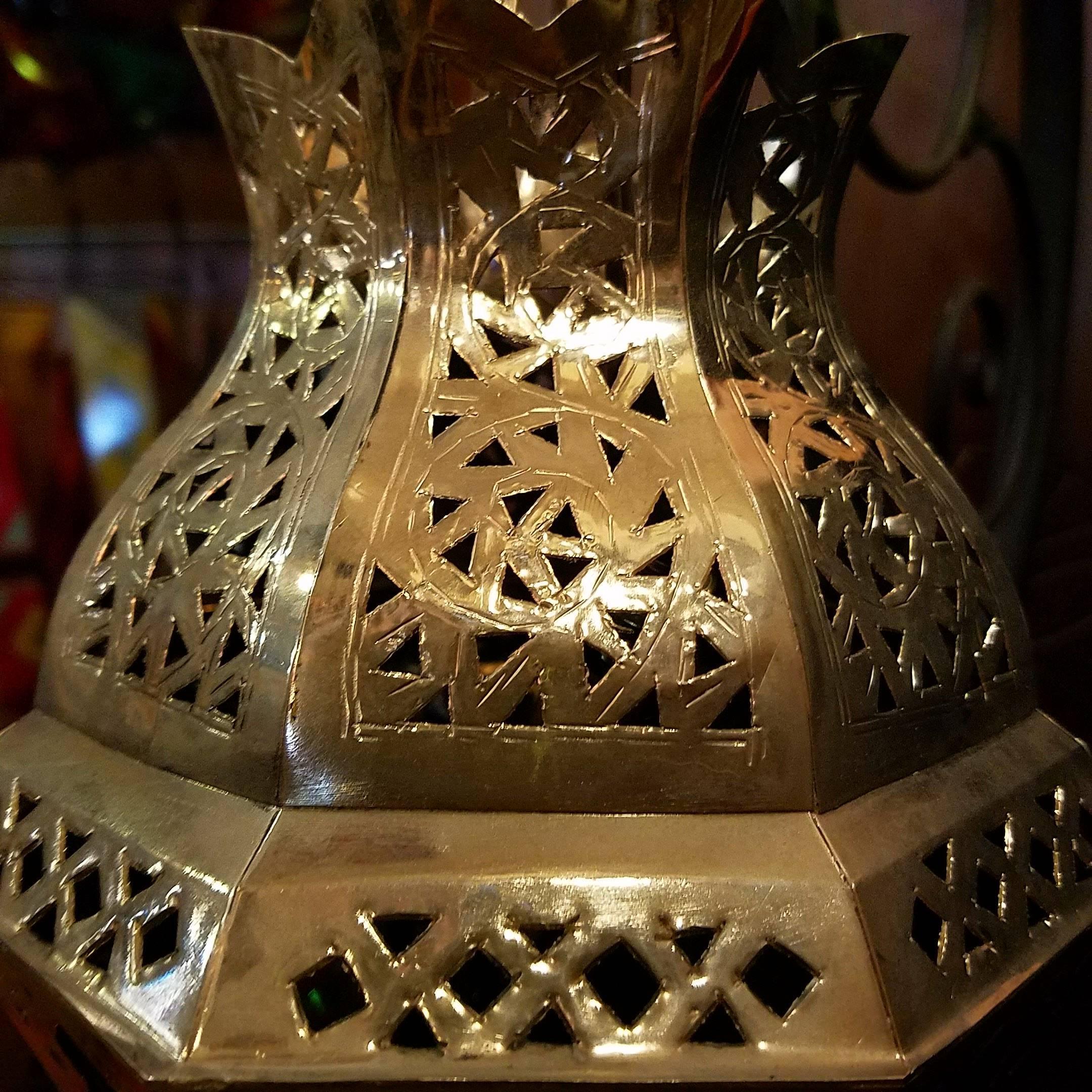 Moroccan Brass Lantern, Fez Style In Excellent Condition For Sale In Orlando, FL