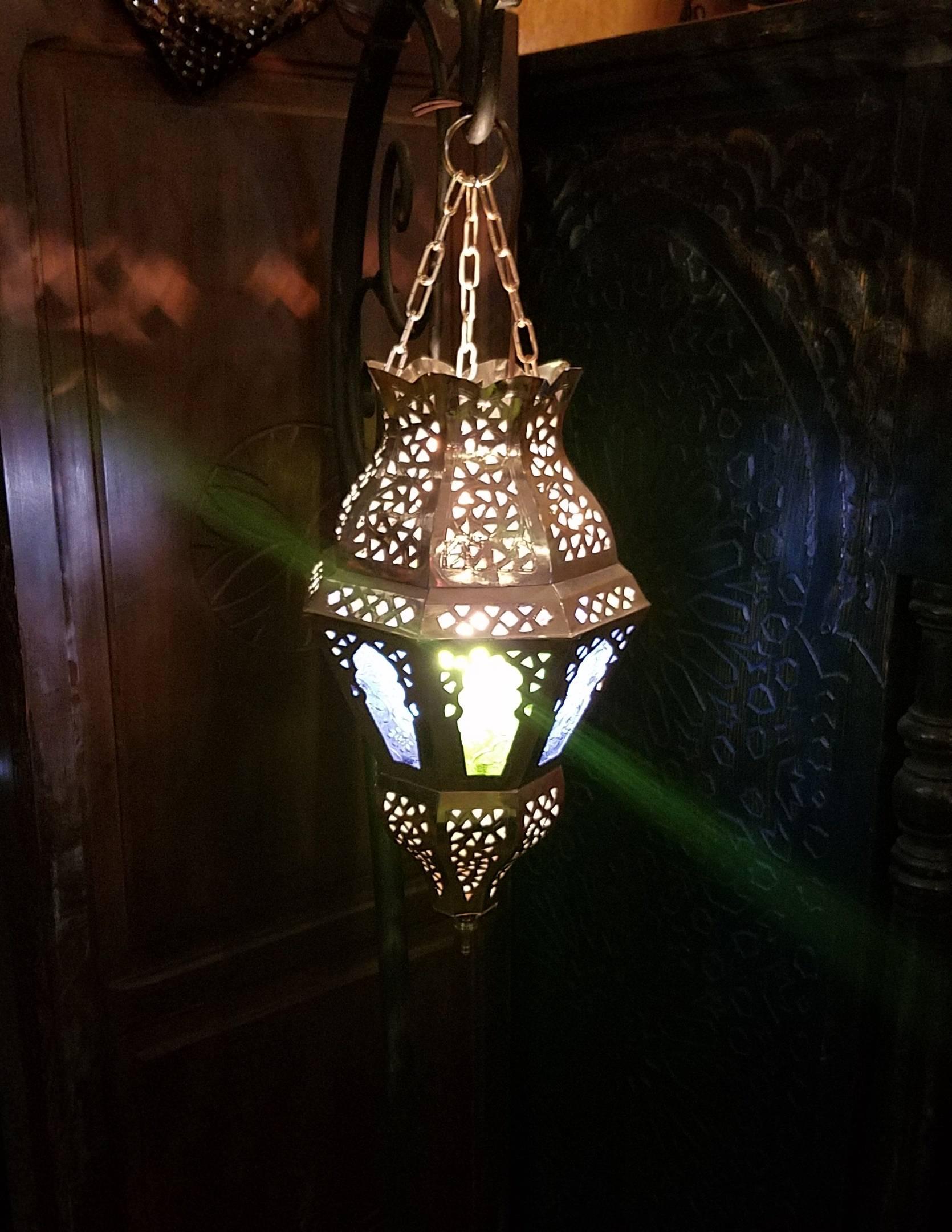 Moroccan Brass Lantern, Fez Style For Sale 1