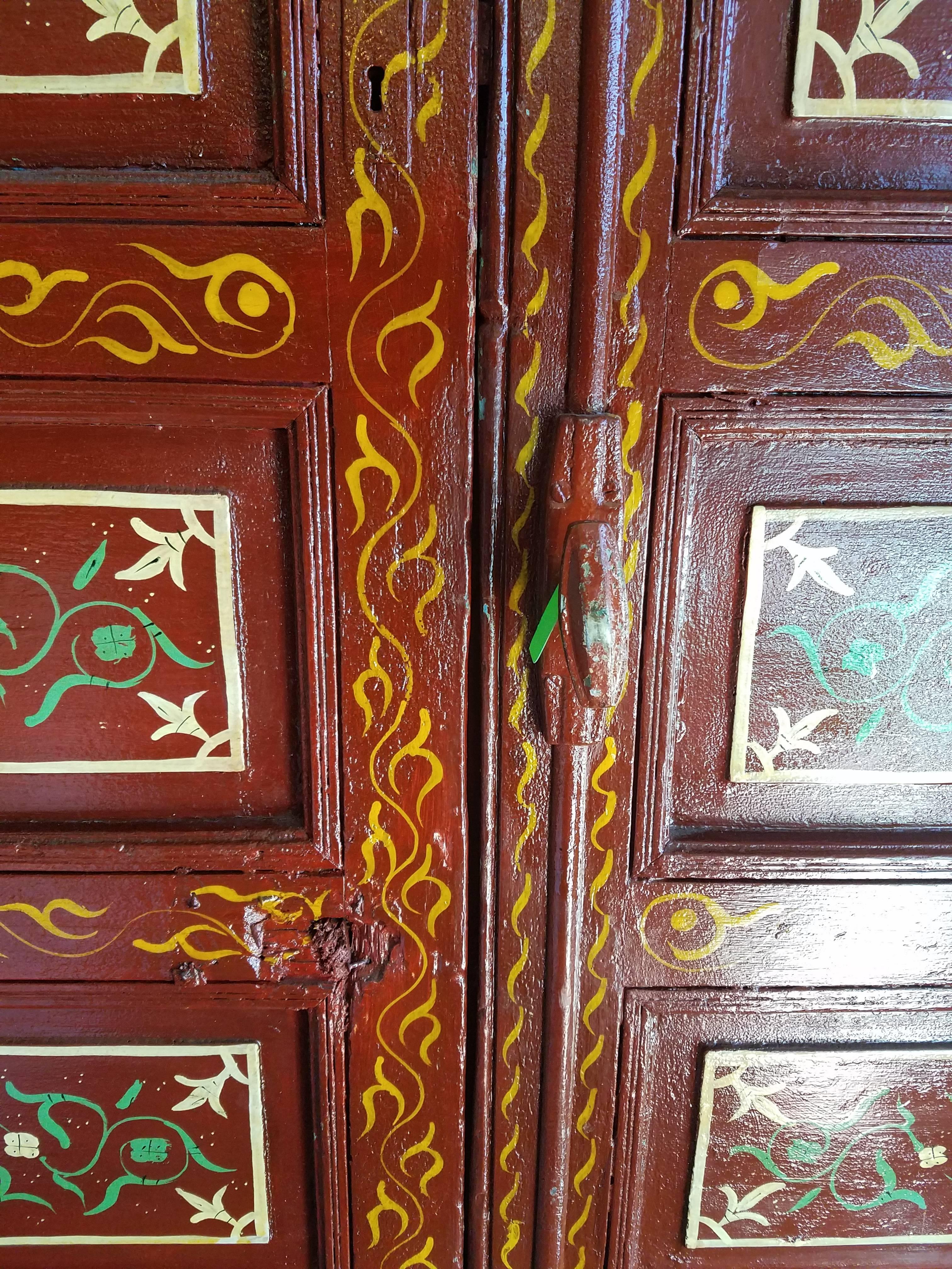Hand-Painted Old Moroccan Decorative or Functional Door, Multi-Color For Sale