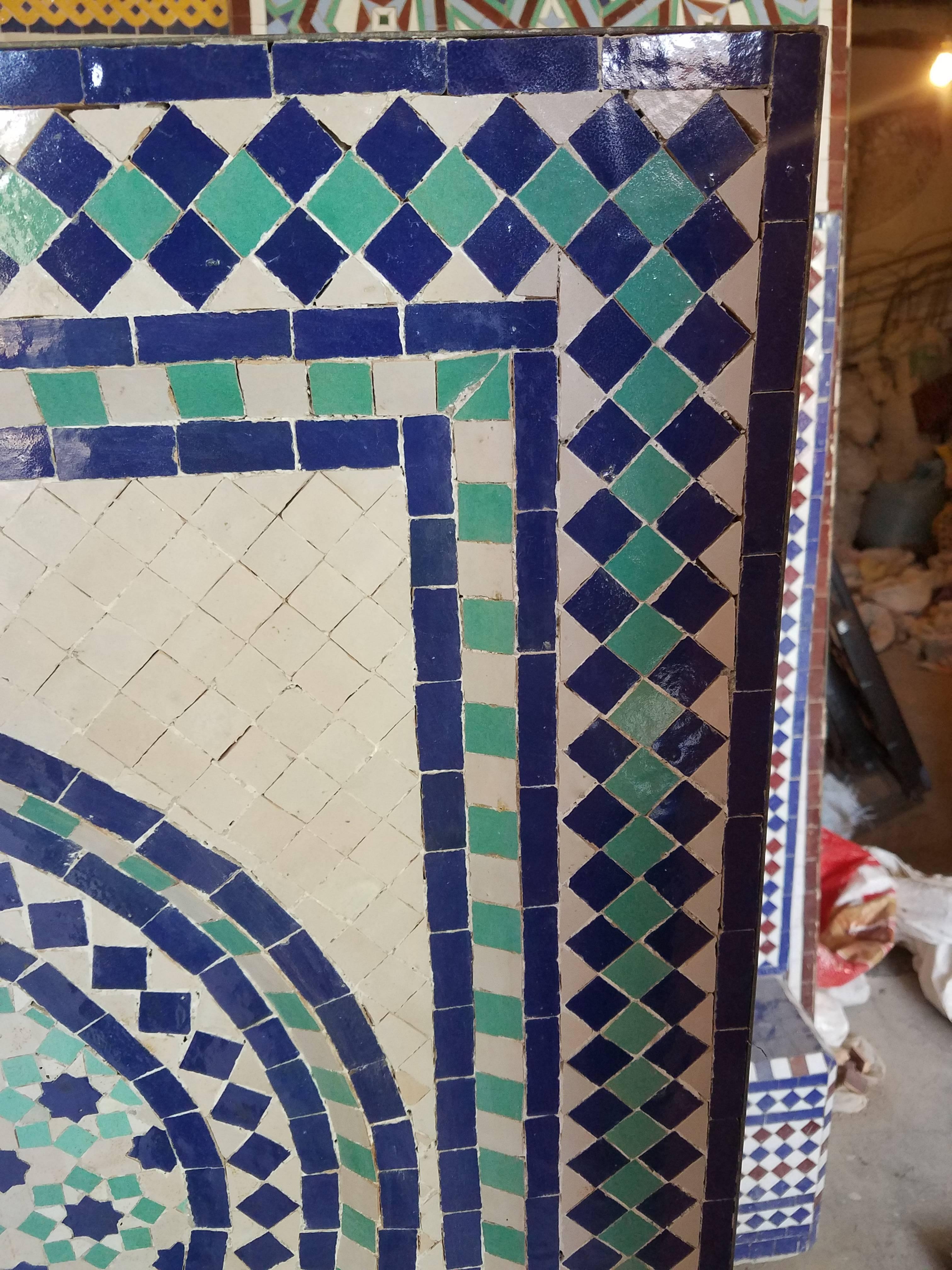 Aqua White and Blue Moroccan Mosaic Table, Garden or Indoors In Excellent Condition In Orlando, FL
