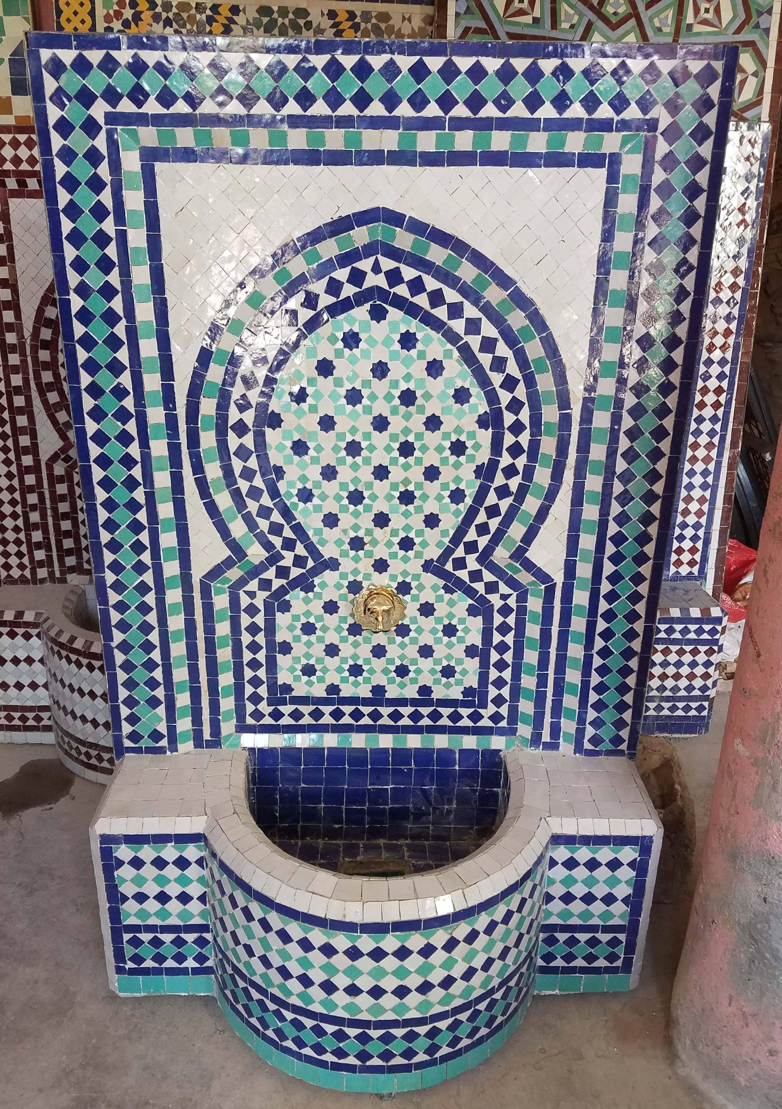 Aqua White and Blue Moroccan Mosaic Table, Garden or Indoors 2