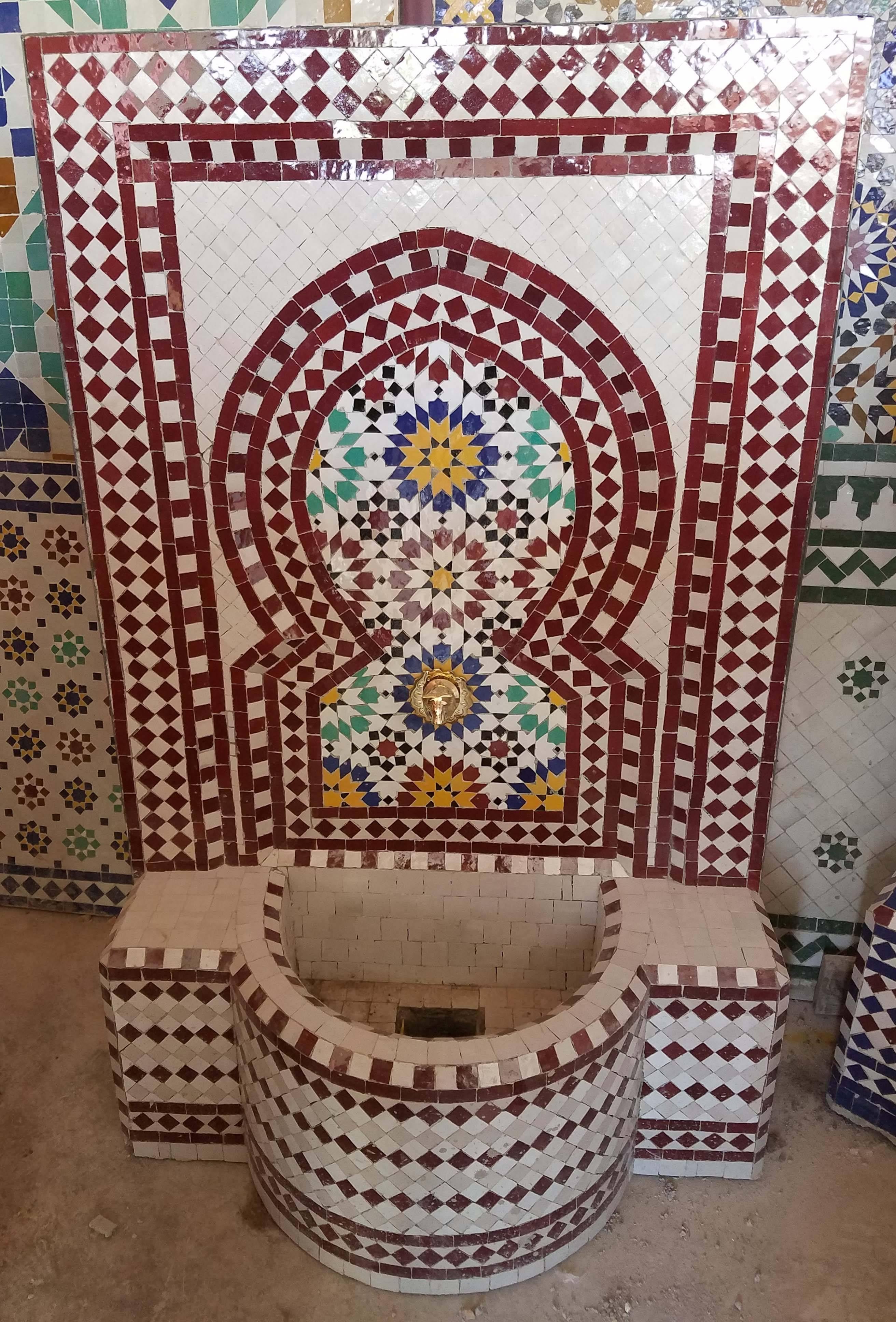 Brick Red/Multicolor Moroccan Mosaic Fountain, Garden or Indoors For Sale 1