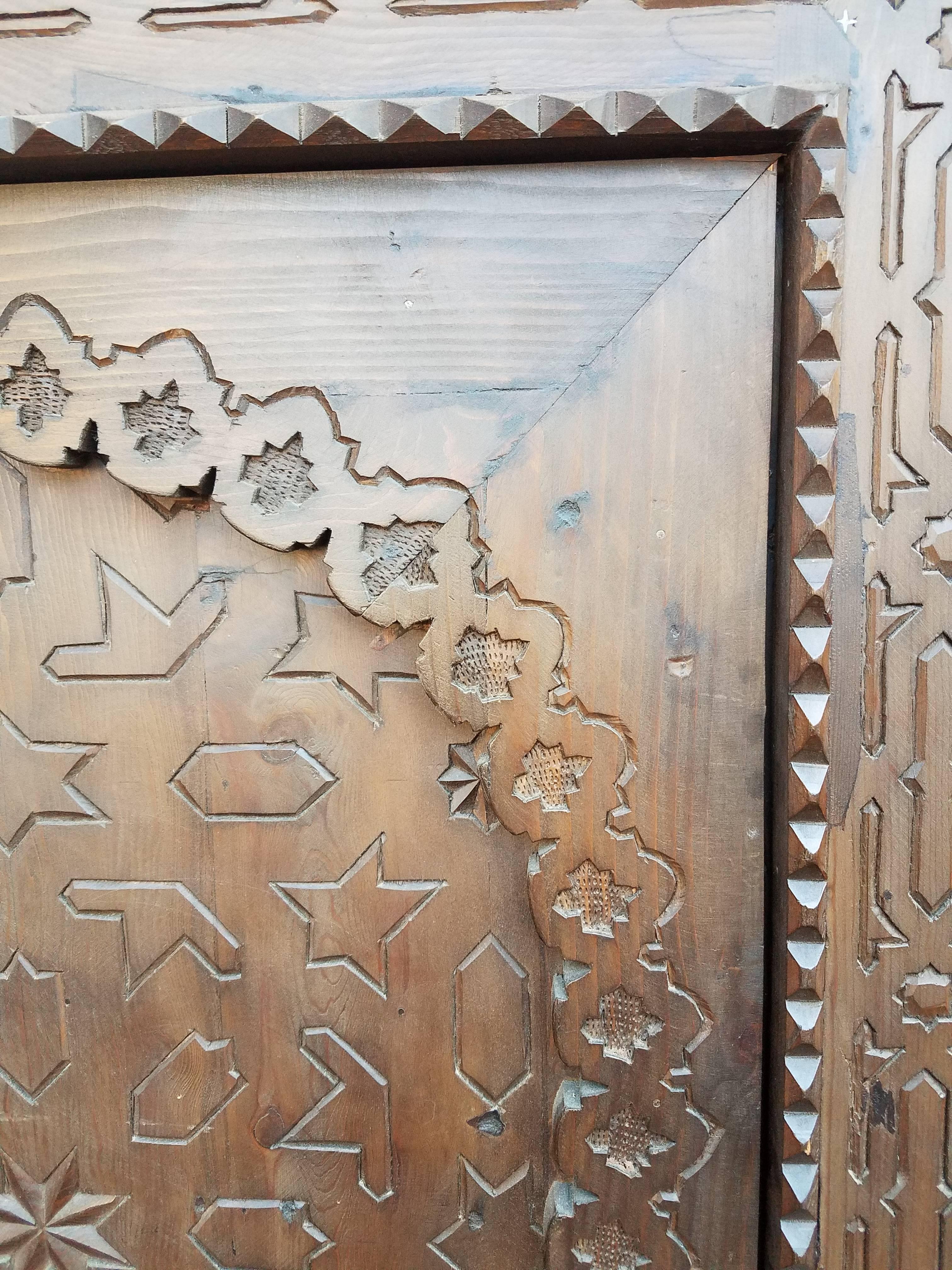 Moroccan Carved Cedar Wood Door, Single Panel In Excellent Condition In Orlando, FL