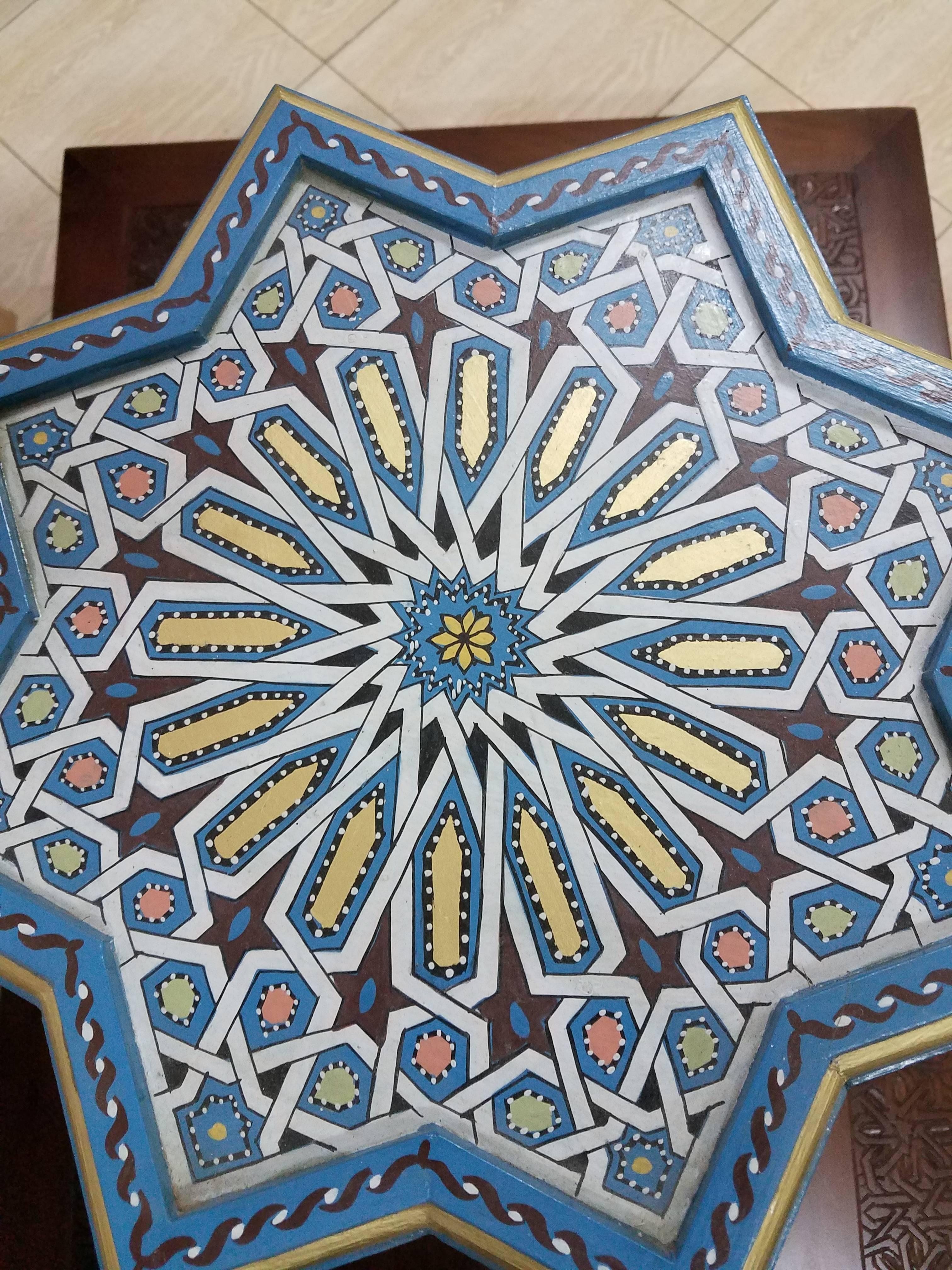 Welja Moroccan Carved Star Table, Cedar Wood In Excellent Condition For Sale In Orlando, FL