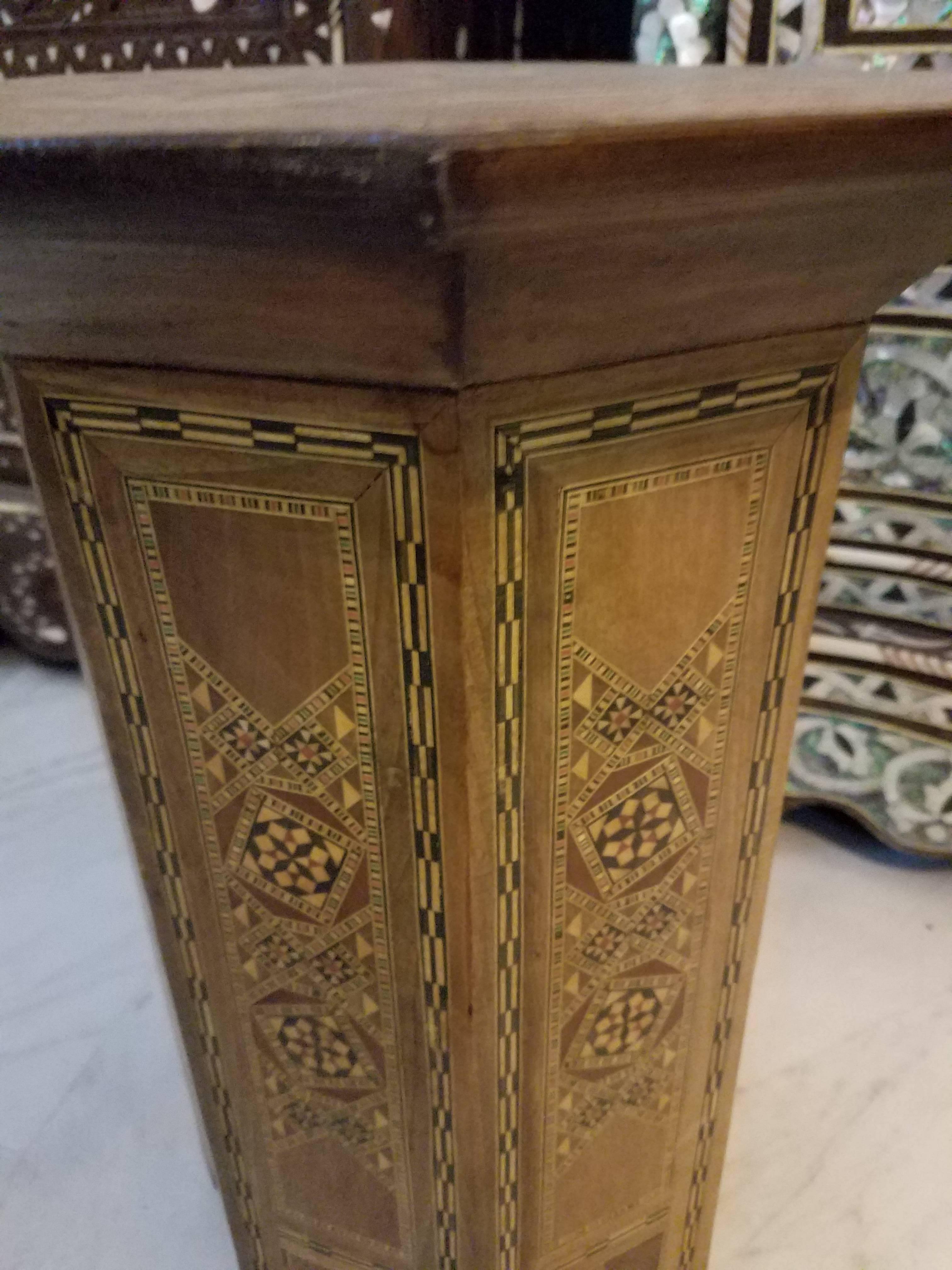 Contemporary Syrian Moroccan Marquetry Side Table Walnut Wood For Sale