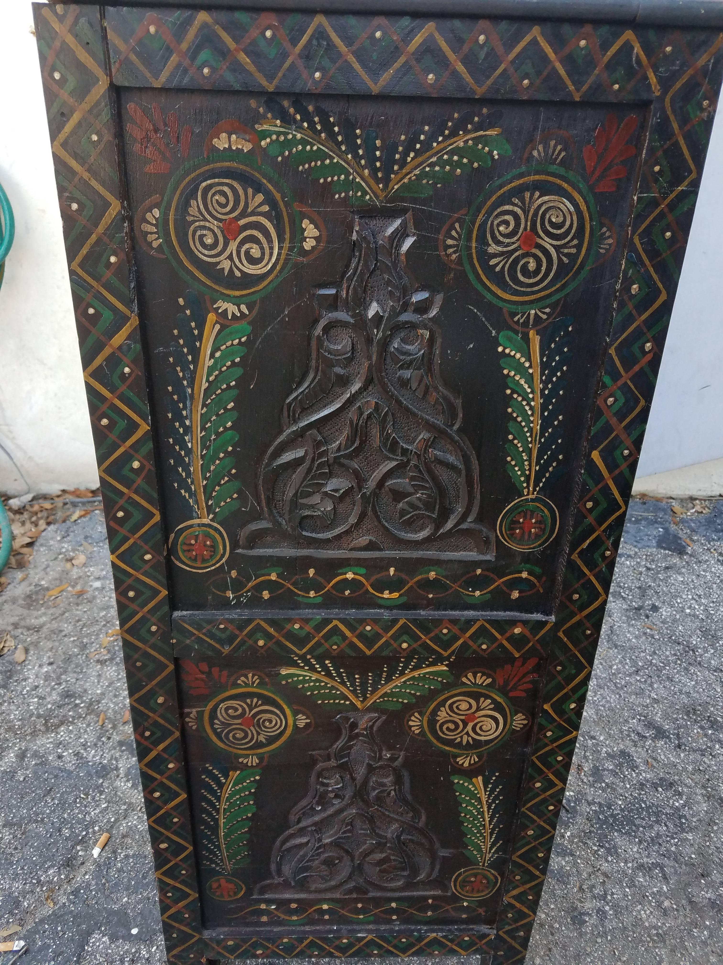 Contemporary Moroccan Carved Cabinet, Plenty of Storage For Sale