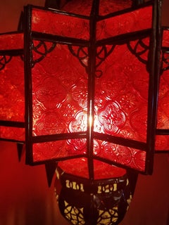 Moroccan Glass Lantern, Makki Style, Red Glass