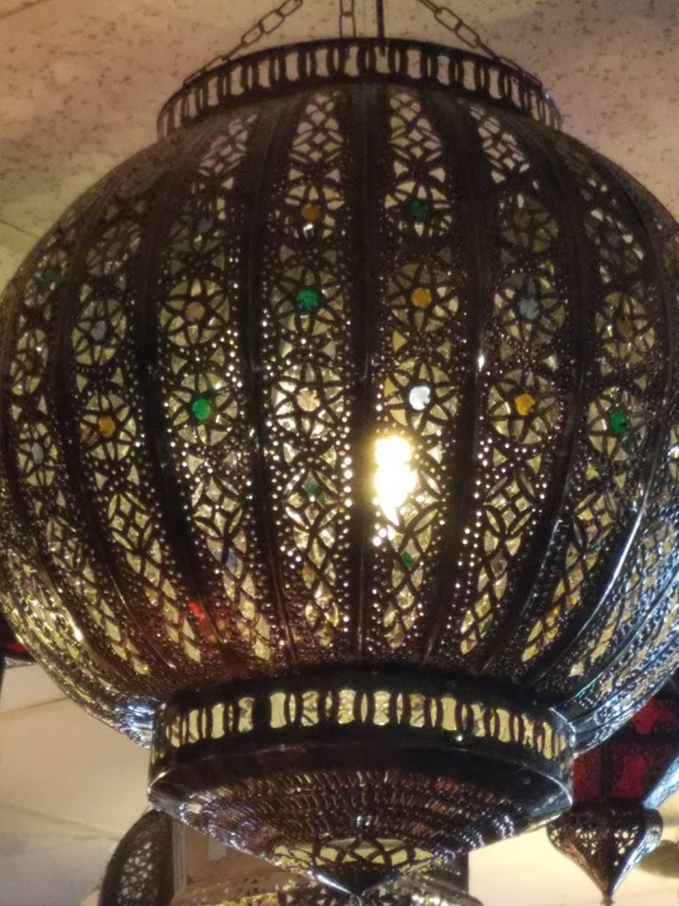 Turkish Moroccan Handmade Copper Finish MultiColor Glass Metal Lantern