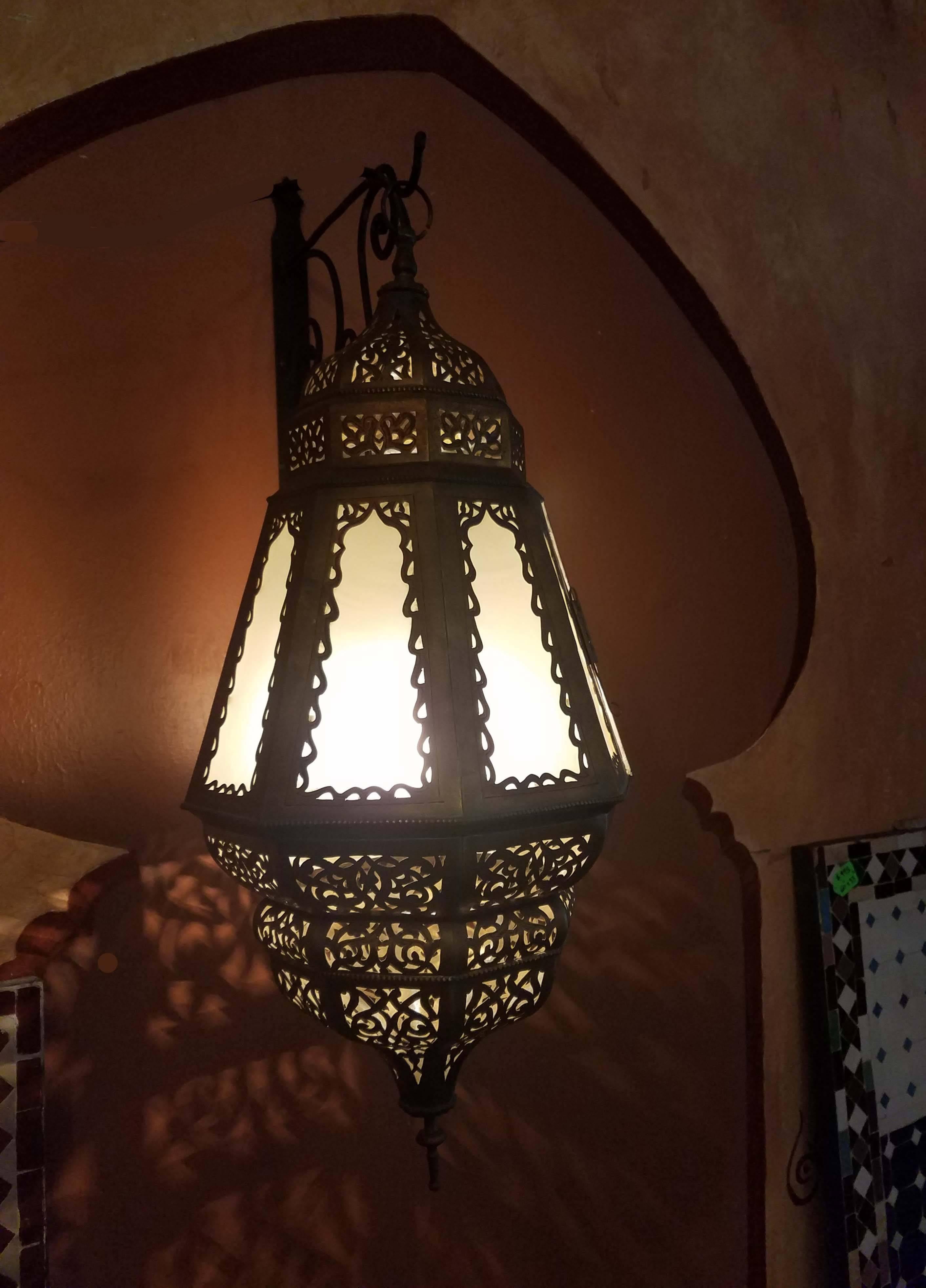 Large exotic Moroccan copper lantern measuring approximately 25