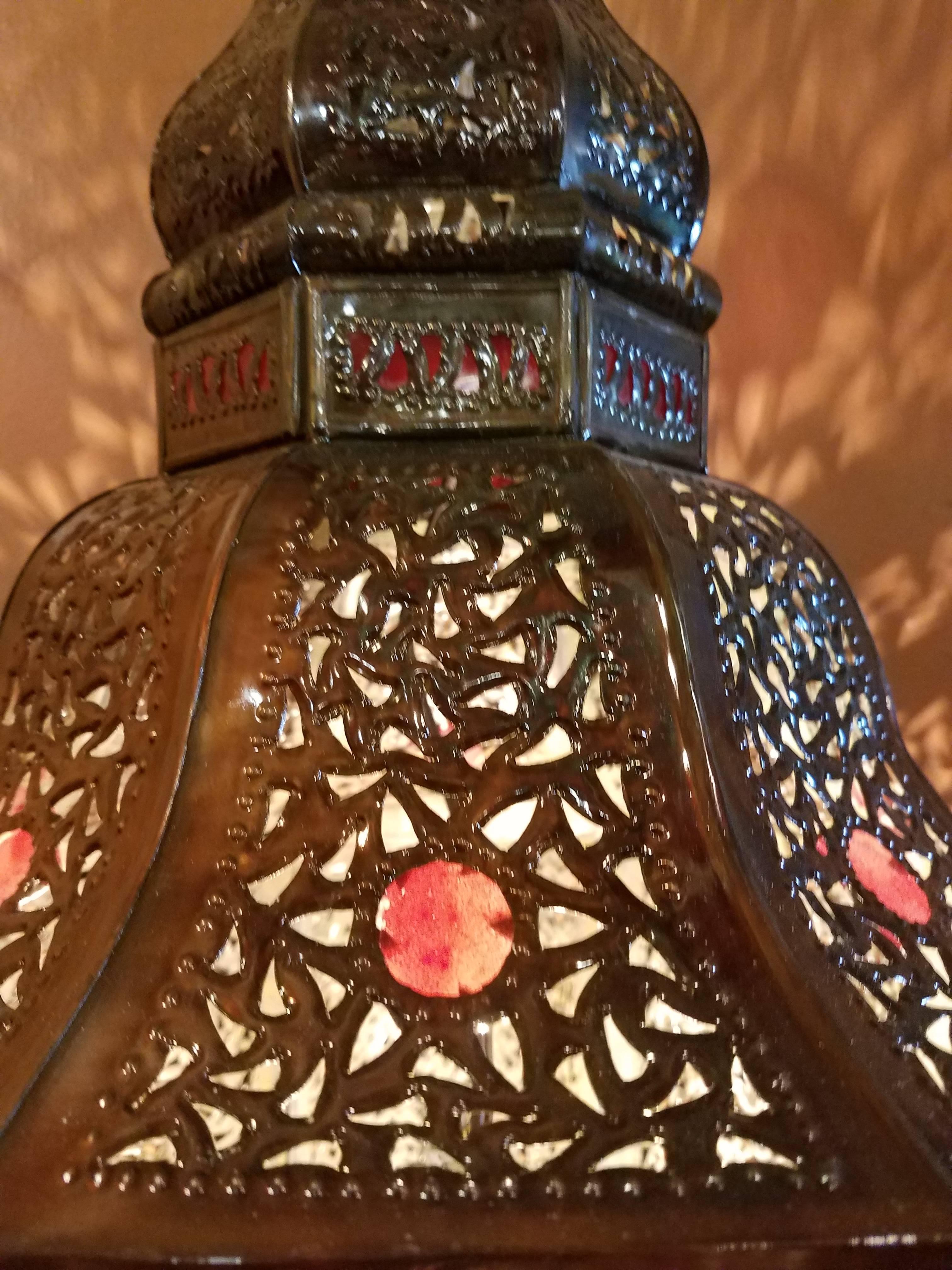 Turkish Moroccan Handmade Metal Lantern and Multi-Color Glass For Sale 2