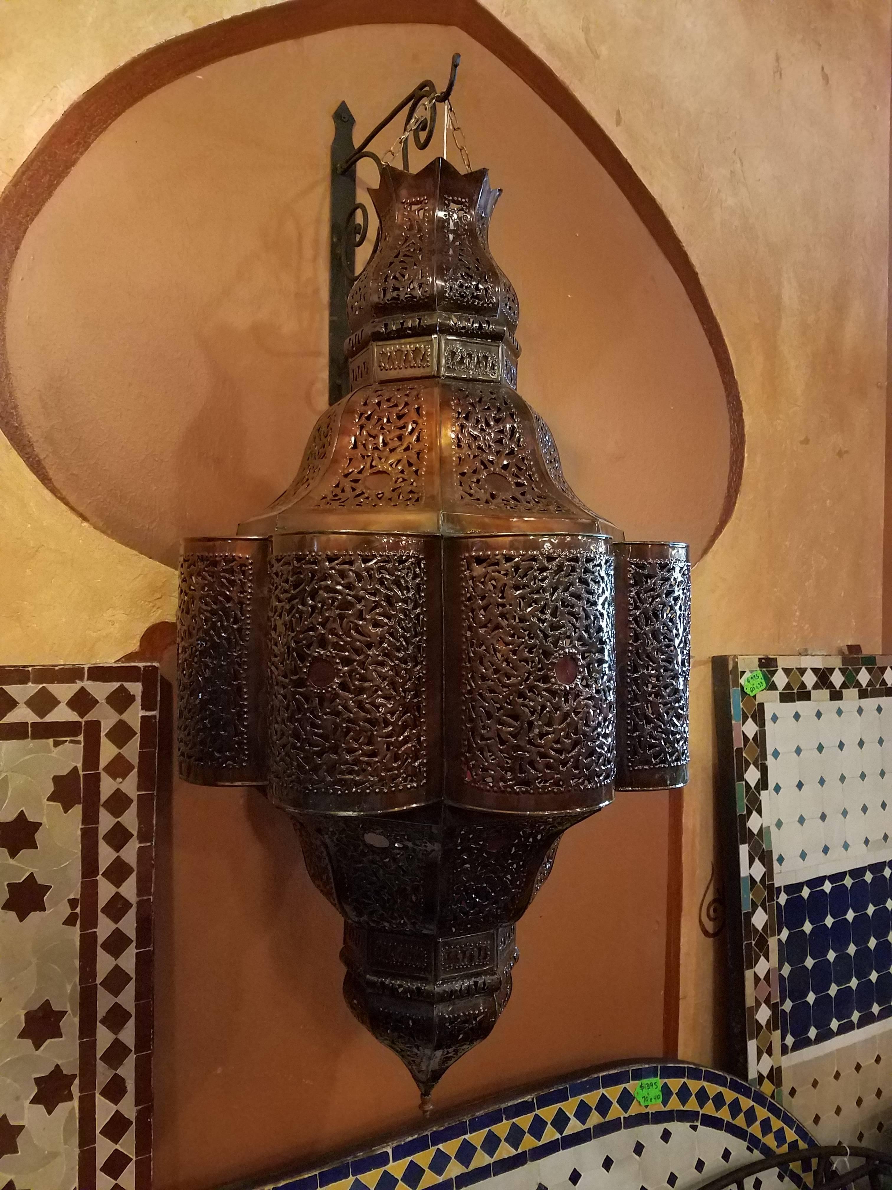 Turkish Moroccan Handmade Metal Lantern and Multi-Color Glass For Sale 3