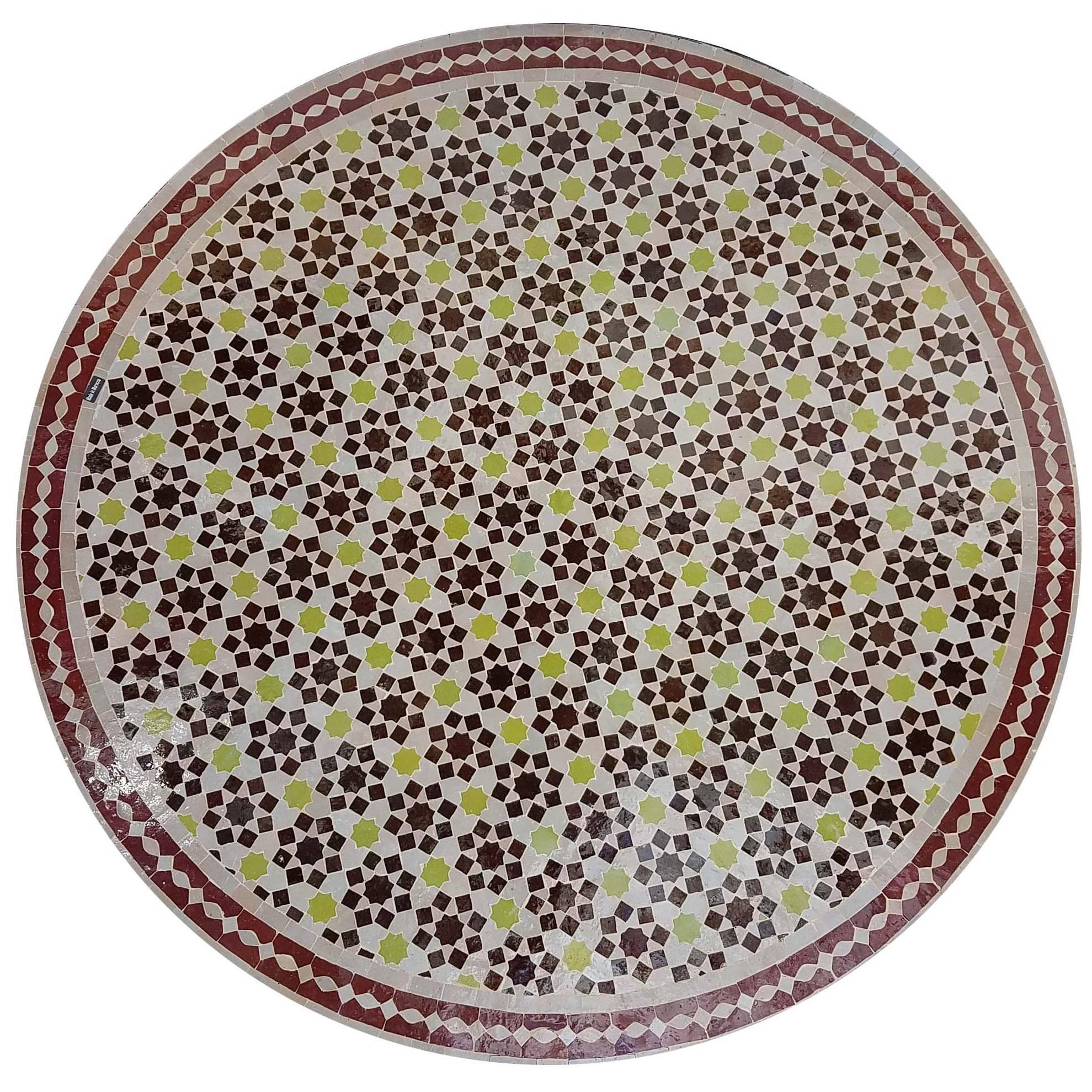 Rare design! Handmade 100% glazed Moroccan mosaic table measuring approximately 48