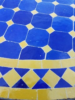 Round Moroccan Mosaic Table, Blue / Yellow